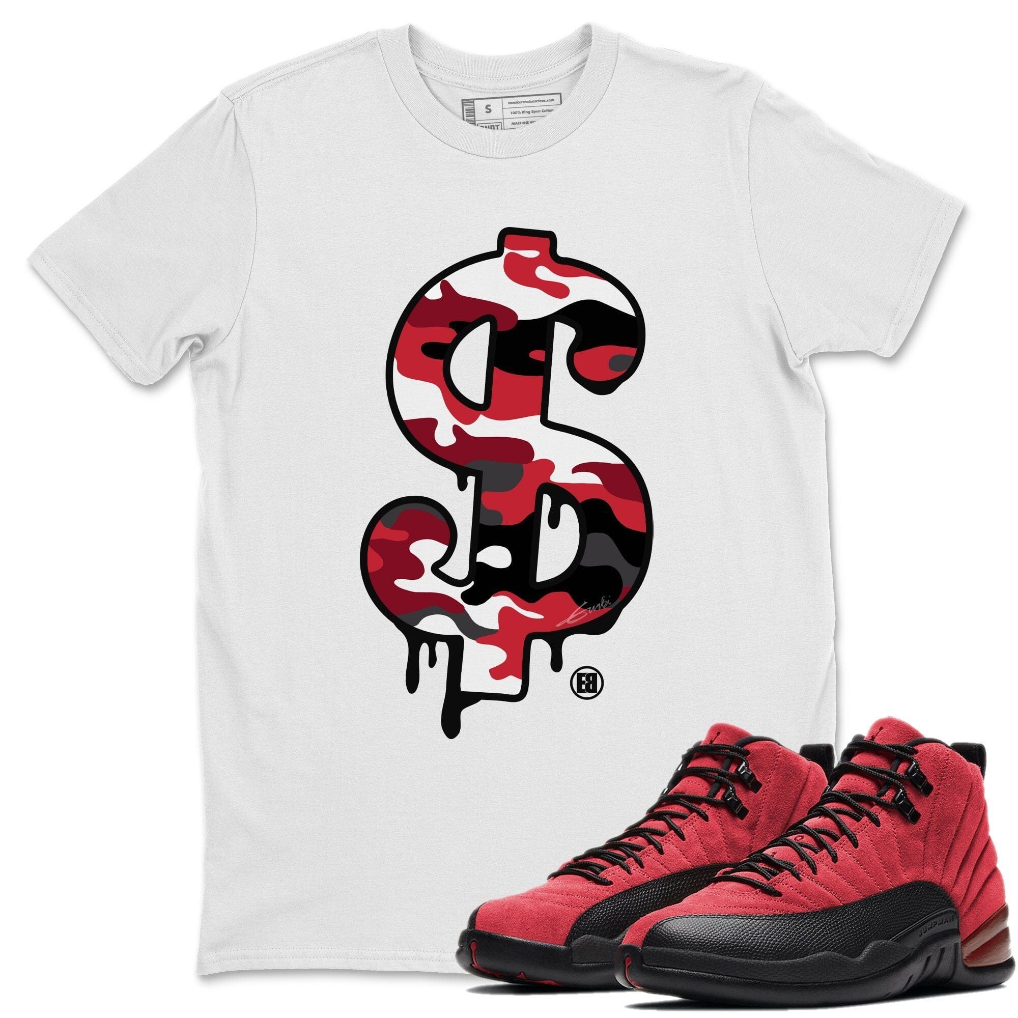 Jordan 12 Reverse Flu Game Shirt To Match Jordans Dollar Camo Sneaker Tees Jordan 12 Reverse Flu Game Drip Gear Zone Sneaker Matching Clothing Unisex Shirts