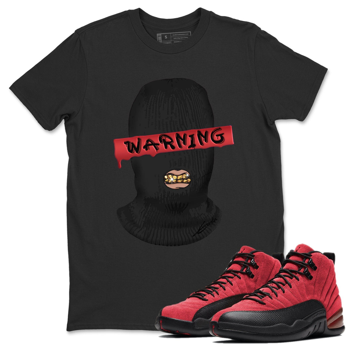 Jordan 12 Reverse Flu Game Sneaker Matching T-Shirt Warning Sneaker Tees Jordan 12 Reverse Flu Game Sneaker Release Tees Crew Neck Tees