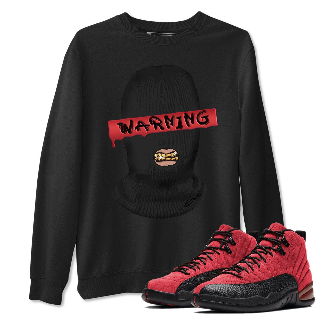 Jordan 12 Reverse Flu Game Sneaker Matching T-Shirt Warning Sneaker Tees Jordan 12 Reverse Flu Game Sneaker Release Tees Crew Neck Tees