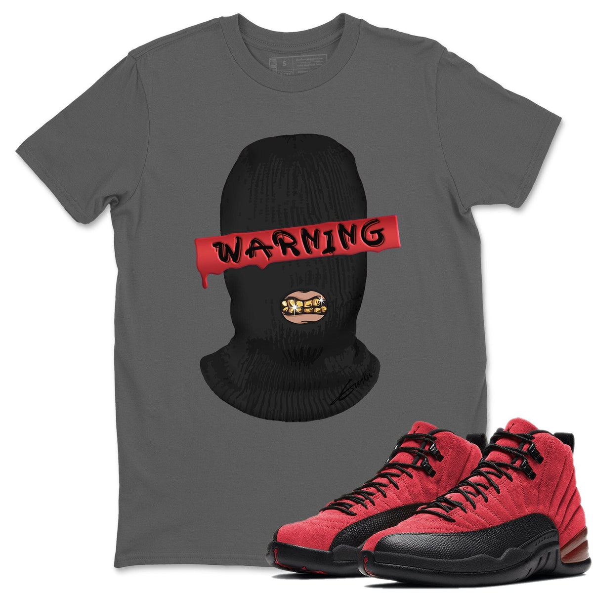 Jordan 12 Reverse Flu Game Sneaker Matching T-Shirt Warning Sneaker Tees Jordan 12 Reverse Flu Game Sneaker Release Tees Crew Neck Tees