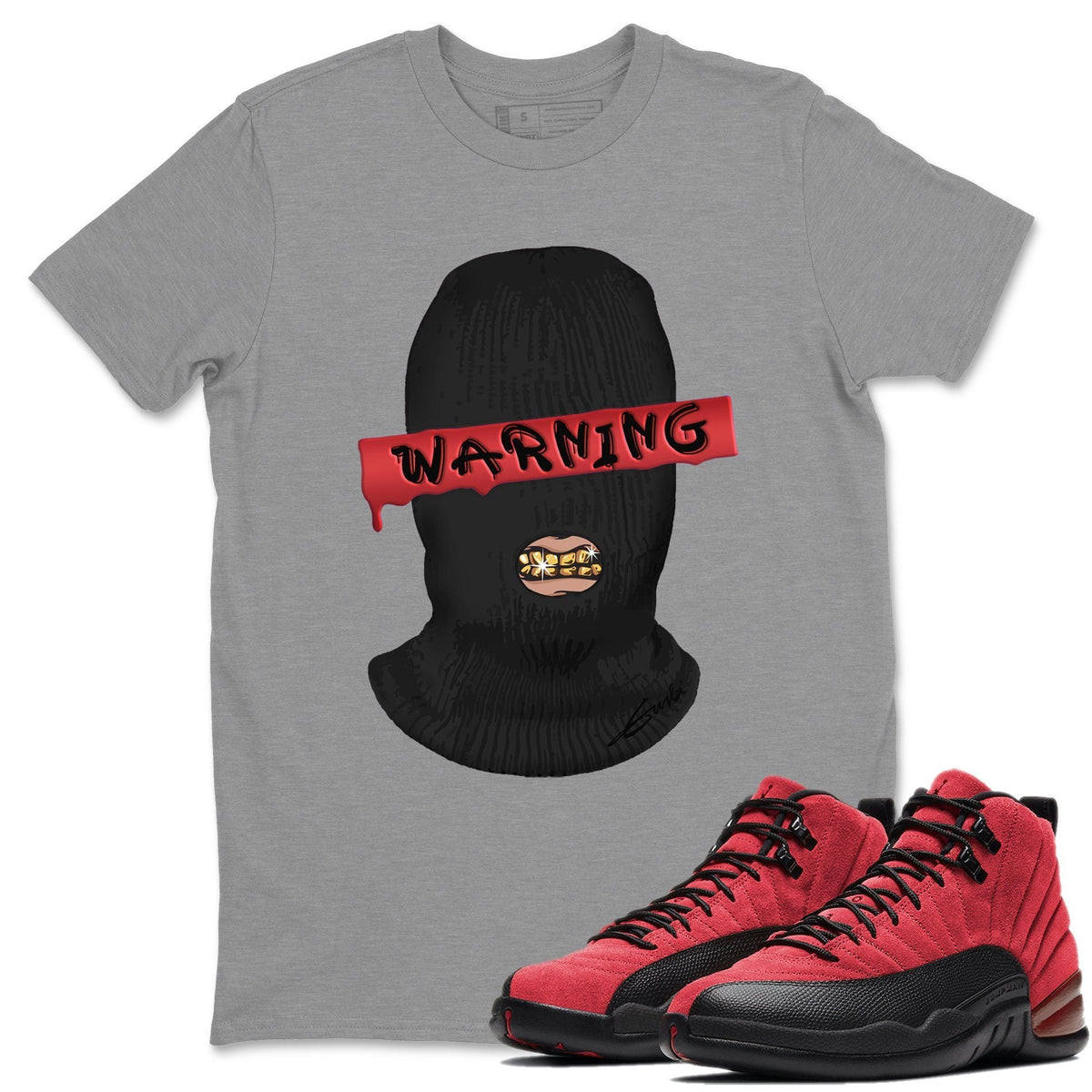 Jordan 12 Reverse Flu Game Sneaker Matching T-Shirt Warning Sneaker Tees Jordan 12 Reverse Flu Game Sneaker Release Tees Crew Neck Tees