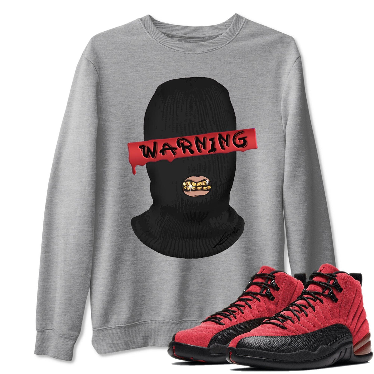 Jordan 12 Reverse Flu Game Sneaker Matching T-Shirt Warning Sneaker Tees Jordan 12 Reverse Flu Game Sneaker Release Tees Crew Neck Tees