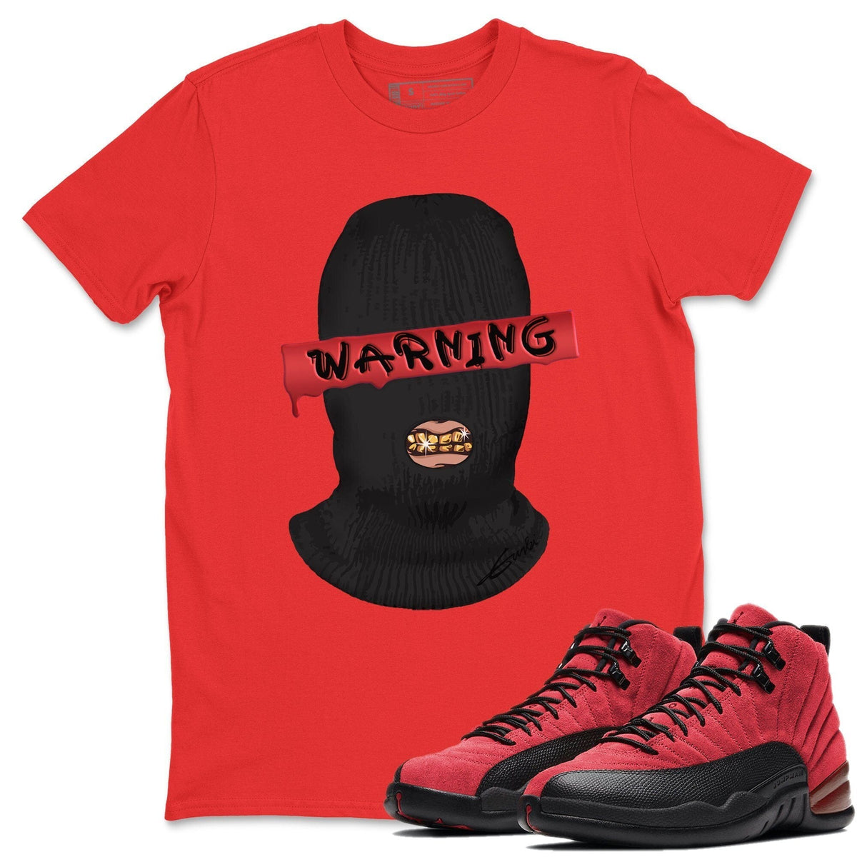Jordan 12 Reverse Flu Game Sneaker Matching T-Shirt Warning Sneaker Tees Jordan 12 Reverse Flu Game Sneaker Release Tees Crew Neck Tees