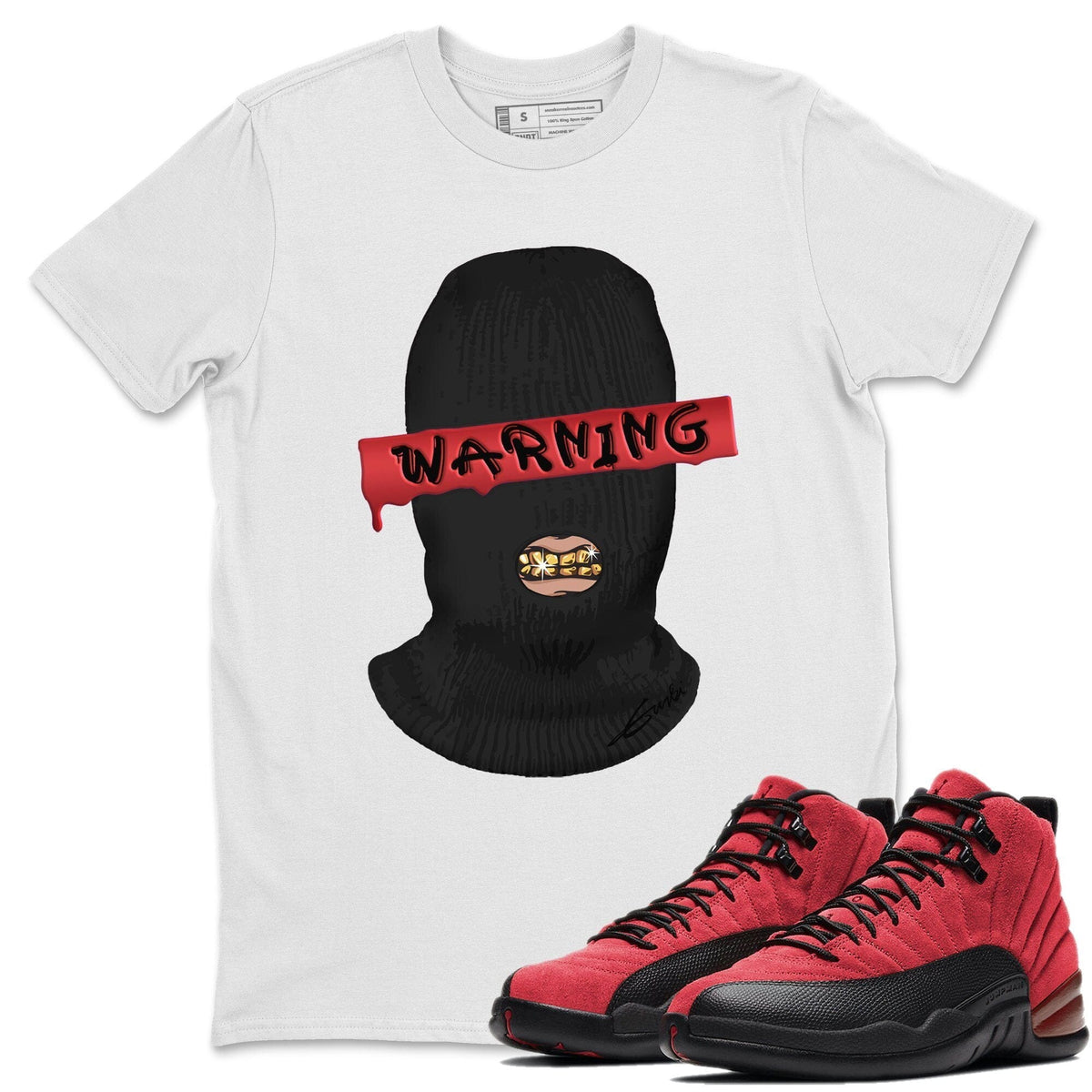 Jordan 12 Reverse Flu Game Sneaker Matching T-Shirt Warning Sneaker Tees Jordan 12 Reverse Flu Game Sneaker Release Tees Crew Neck Tees