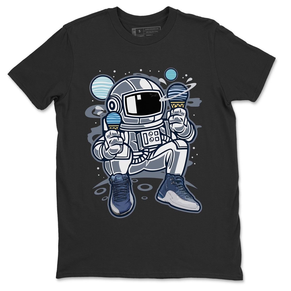 Jordan 12 Stone Blue Sneaker Matching T-Shirt Astronaut Sneaker Tees Jordan 12 Stone Blue Sneaker Release Tees Crew Neck Tees