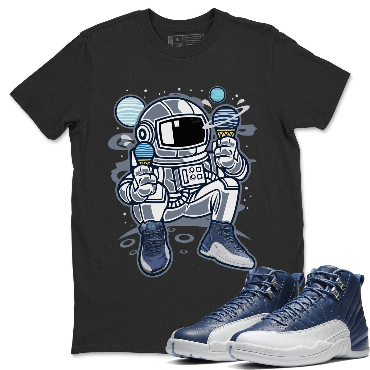 Jordan 12 Stone Blue Sneaker Matching T-Shirt Astronaut Sneaker Tees Jordan 12 Stone Blue Sneaker Release Tees Crew Neck Tees