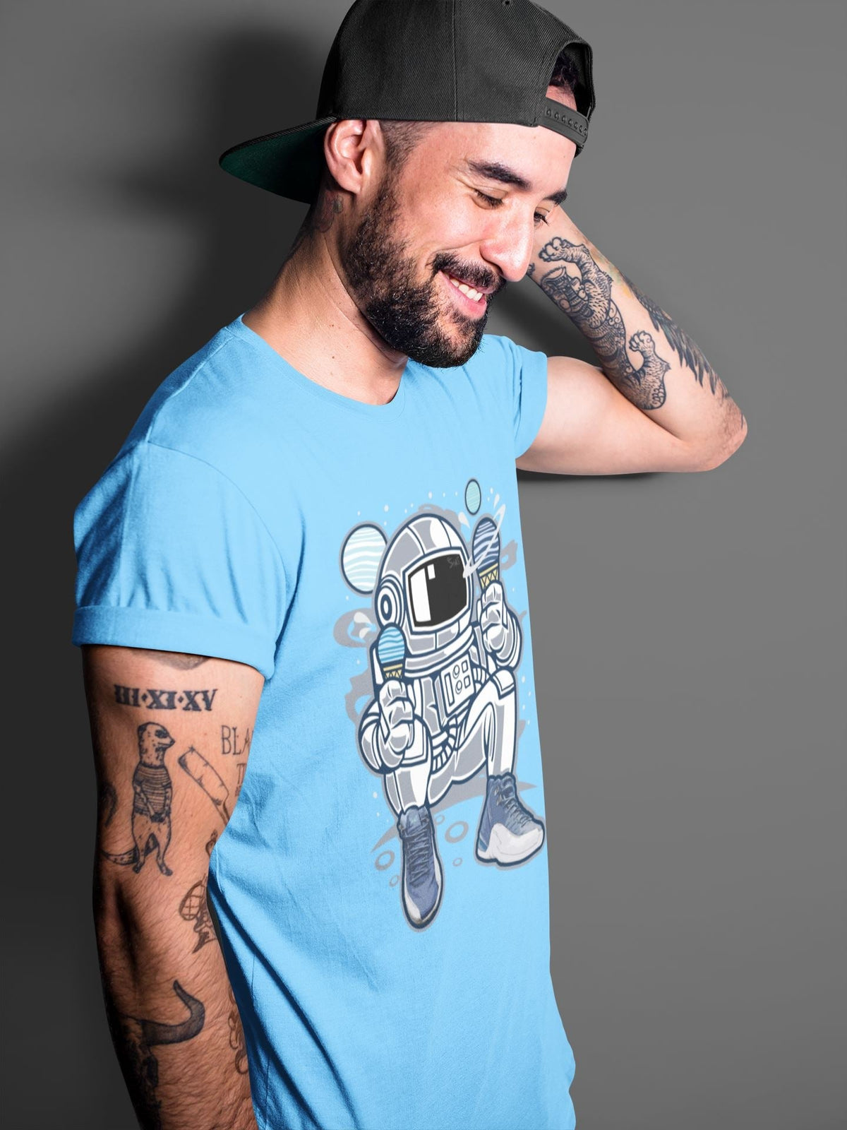Jordan 12 Stone Blue Sneaker Matching T-Shirt Astronaut Sneaker Tees Jordan 12 Stone Blue Sneaker Release Tees Crew Neck Tees