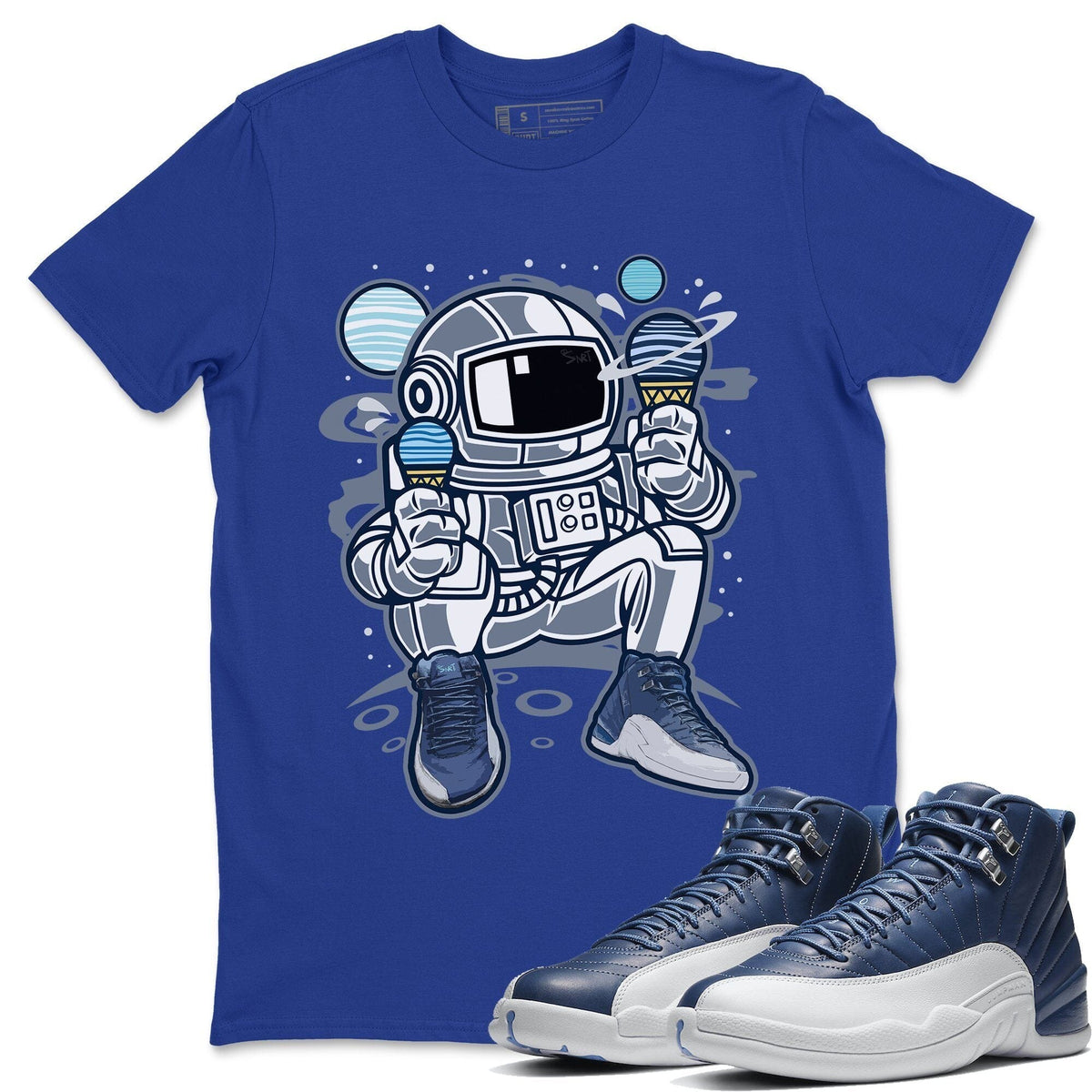 Jordan 12 Stone Blue Sneaker Matching T-Shirt Astronaut Sneaker Tees Jordan 12 Stone Blue Sneaker Release Tees Crew Neck Tees