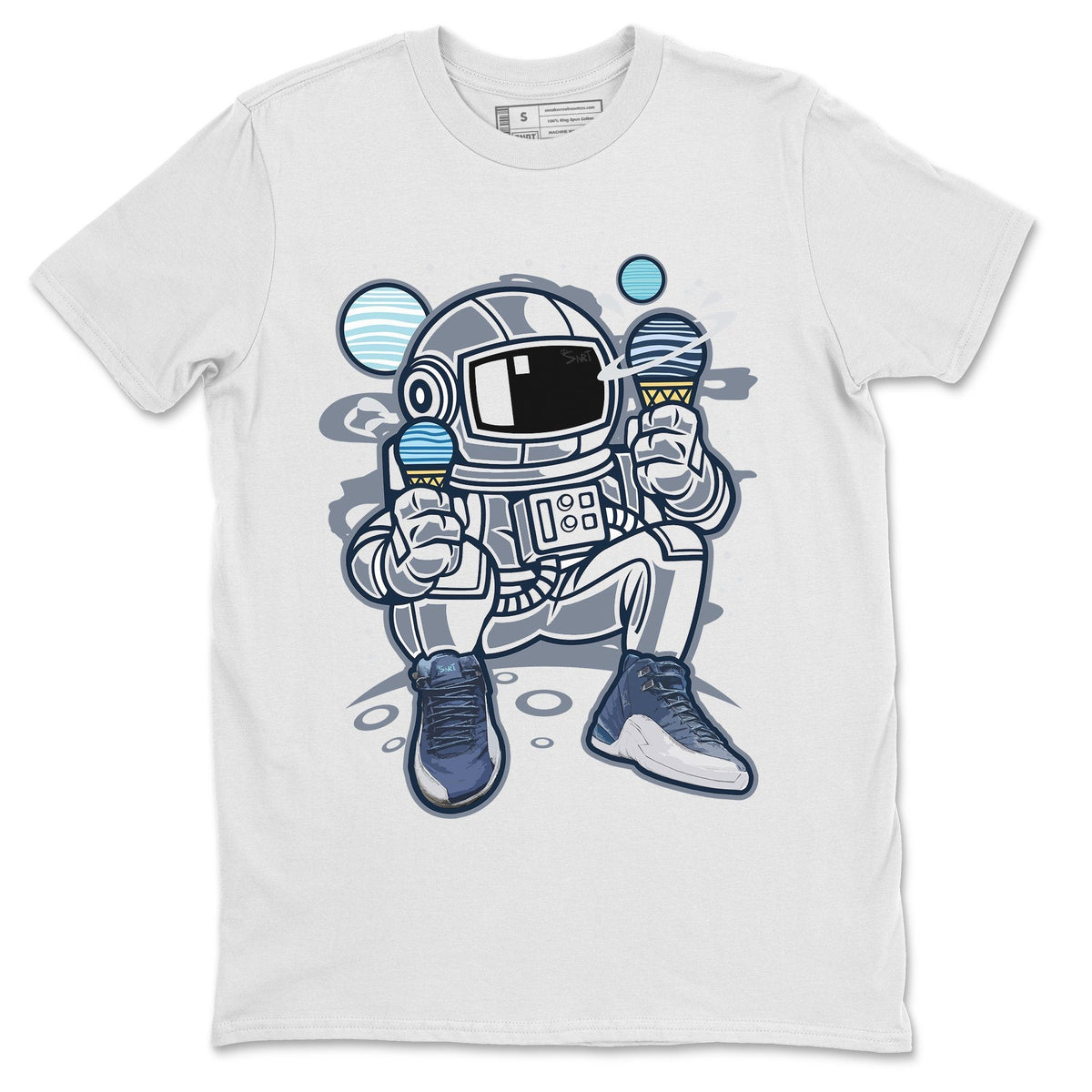 Jordan 12 Stone Blue Sneaker Matching T-Shirt Astronaut Sneaker Tees Jordan 12 Stone Blue Sneaker Release Tees Crew Neck Tees
