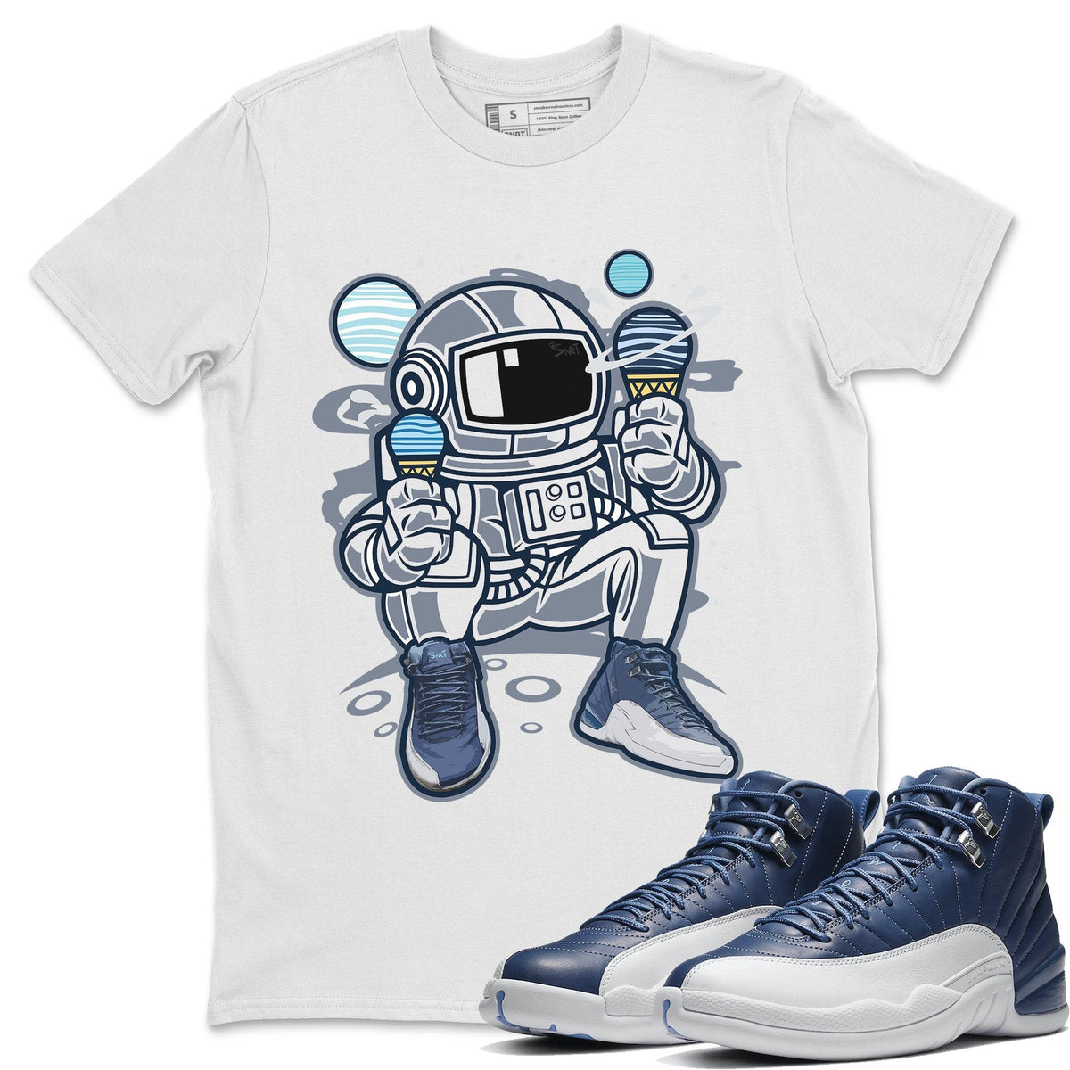 Jordan 12 Stone Blue Sneaker Matching T-Shirt Astronaut Sneaker Tees Jordan 12 Stone Blue Sneaker Release Tees Crew Neck Tees