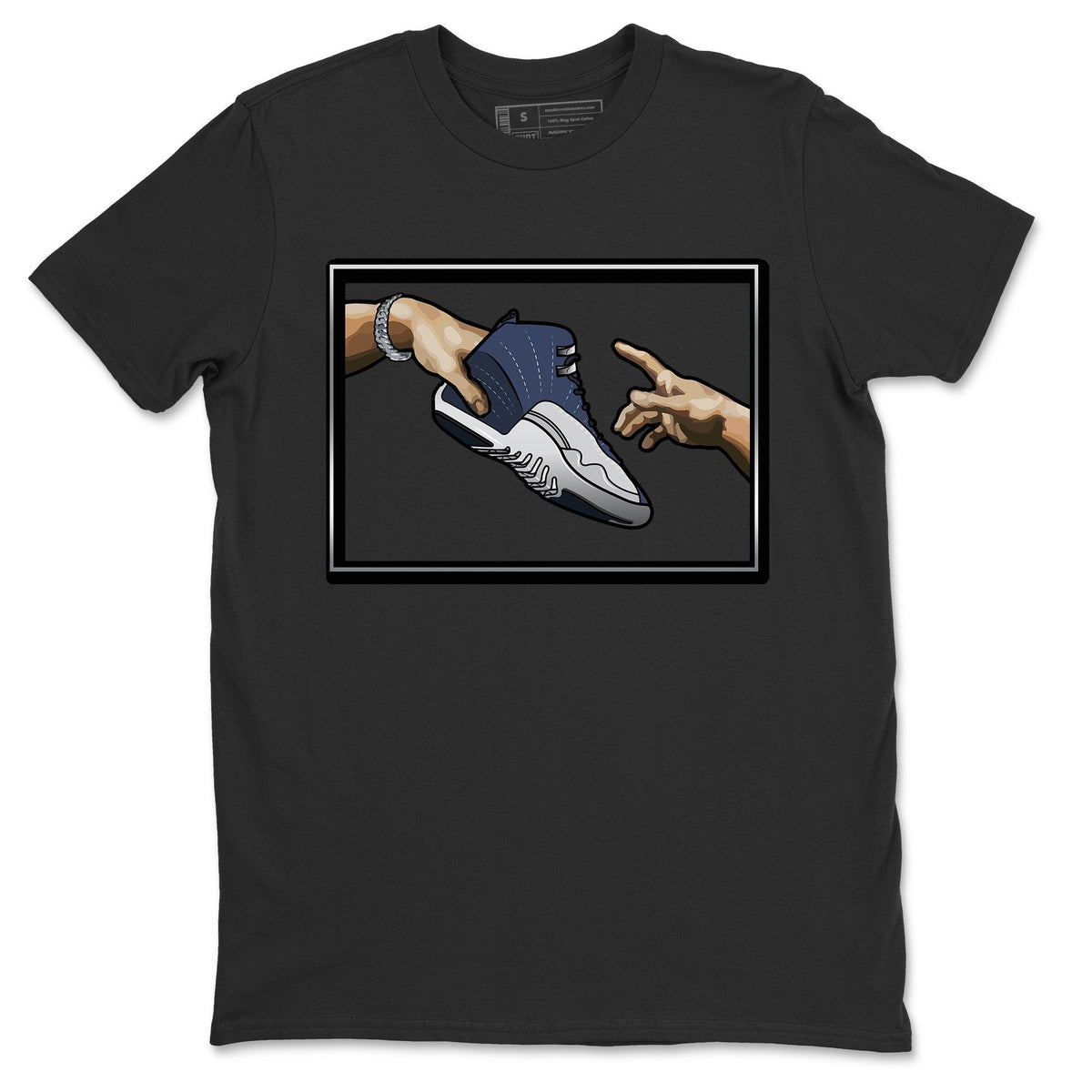 Jordan 12 Stone Blue Sneaker Matching T-Shirt Adam's Creation Sneaker Tees Jordan 12 Stone Blue Sneaker Release Tees Crew Neck Tees