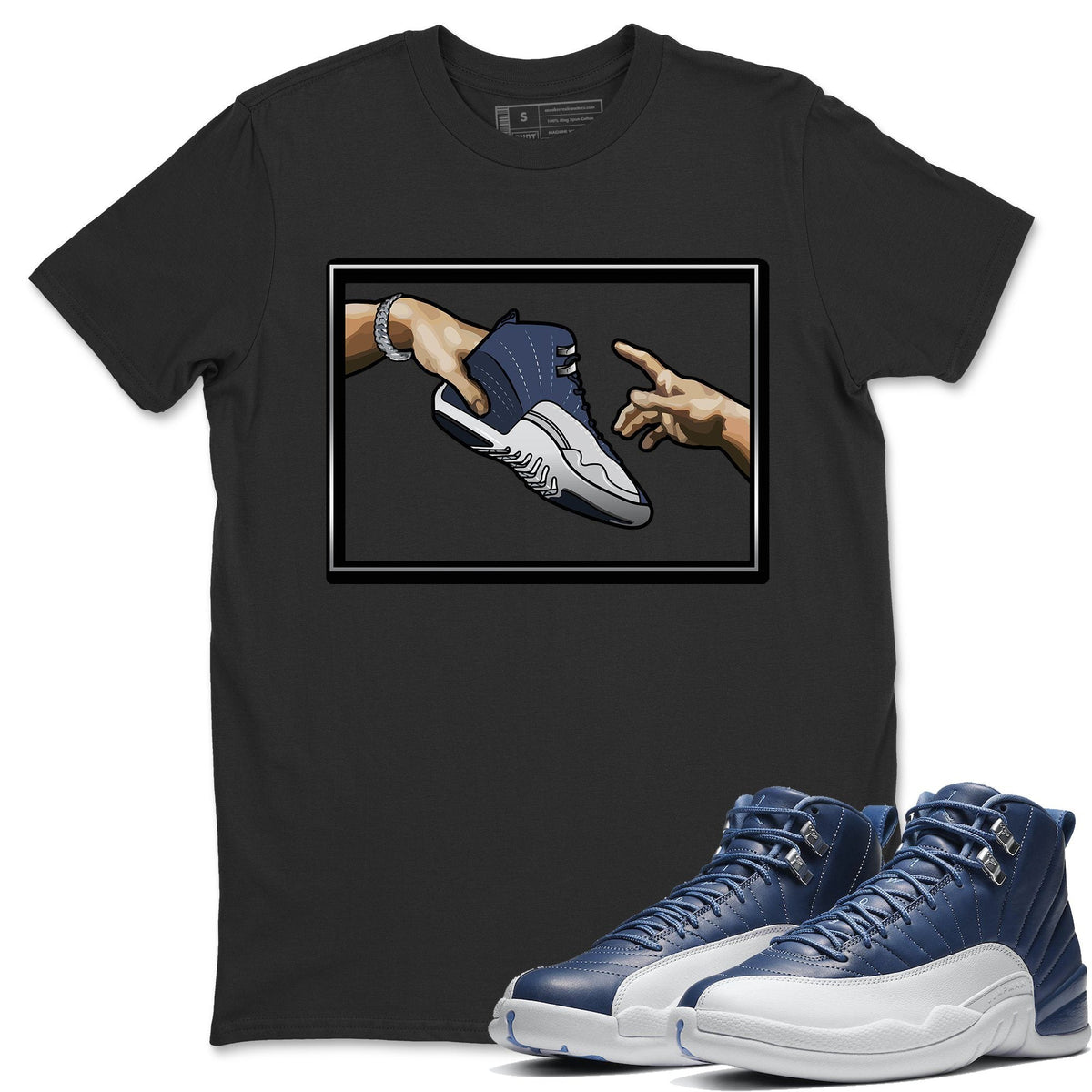 Jordan 12 Stone Blue Sneaker Matching T-Shirt Adam's Creation Sneaker Tees Jordan 12 Stone Blue Sneaker Release Tees Crew Neck Tees