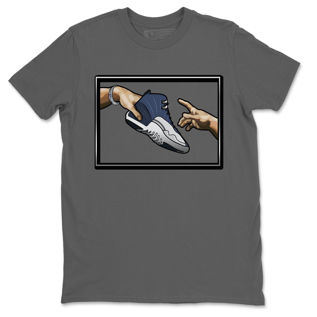 Jordan 12 Stone Blue Sneaker Matching T-Shirt Adam's Creation Sneaker Tees Jordan 12 Stone Blue Sneaker Release Tees Crew Neck Tees