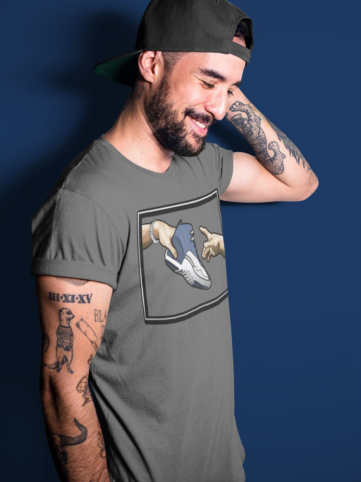 Jordan 12 Stone Blue Sneaker Matching T-Shirt Adam's Creation Sneaker Tees Jordan 12 Stone Blue Sneaker Release Tees Crew Neck Tees