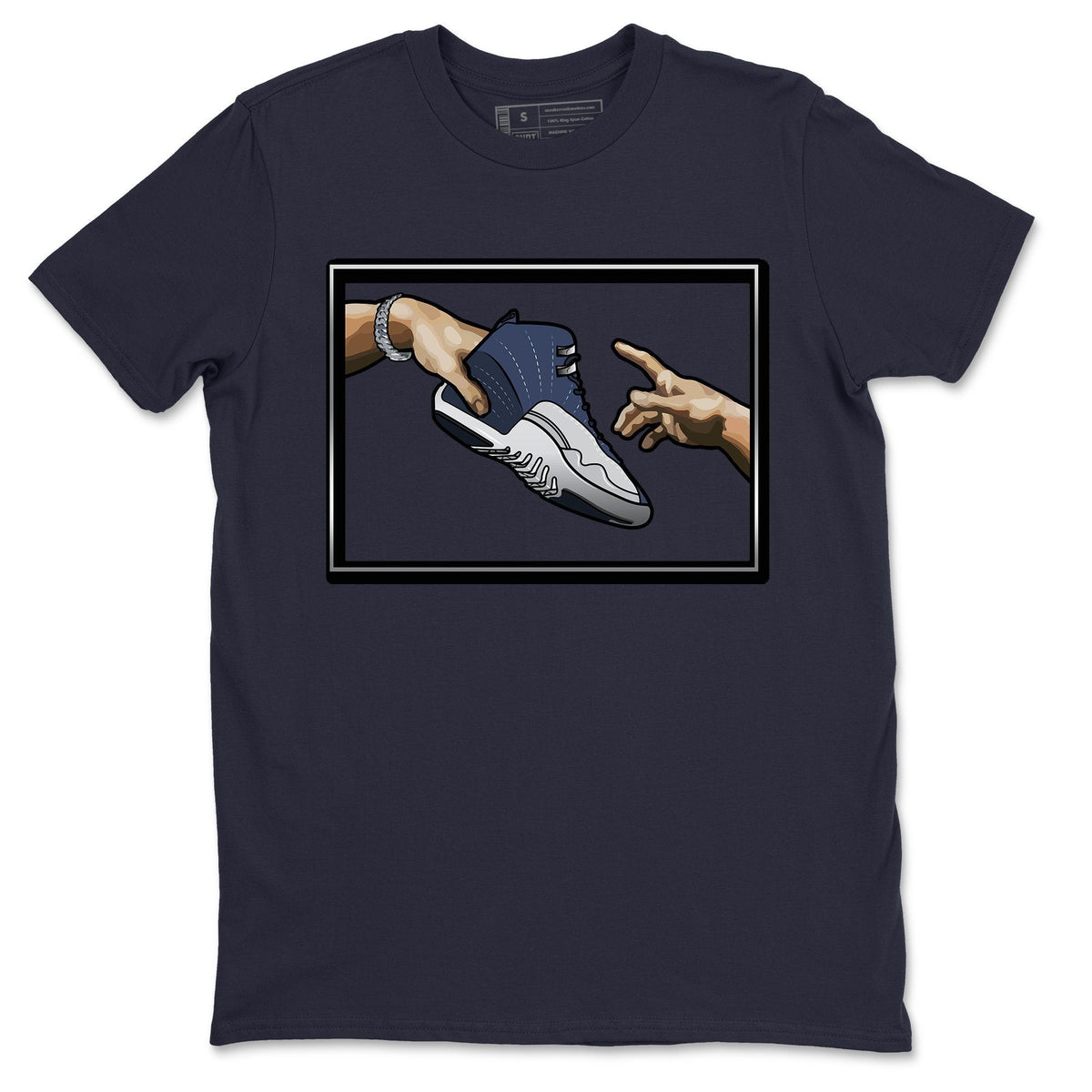 Jordan 12 Stone Blue Sneaker Matching T-Shirt Adam's Creation Sneaker Tees Jordan 12 Stone Blue Sneaker Release Tees Crew Neck Tees