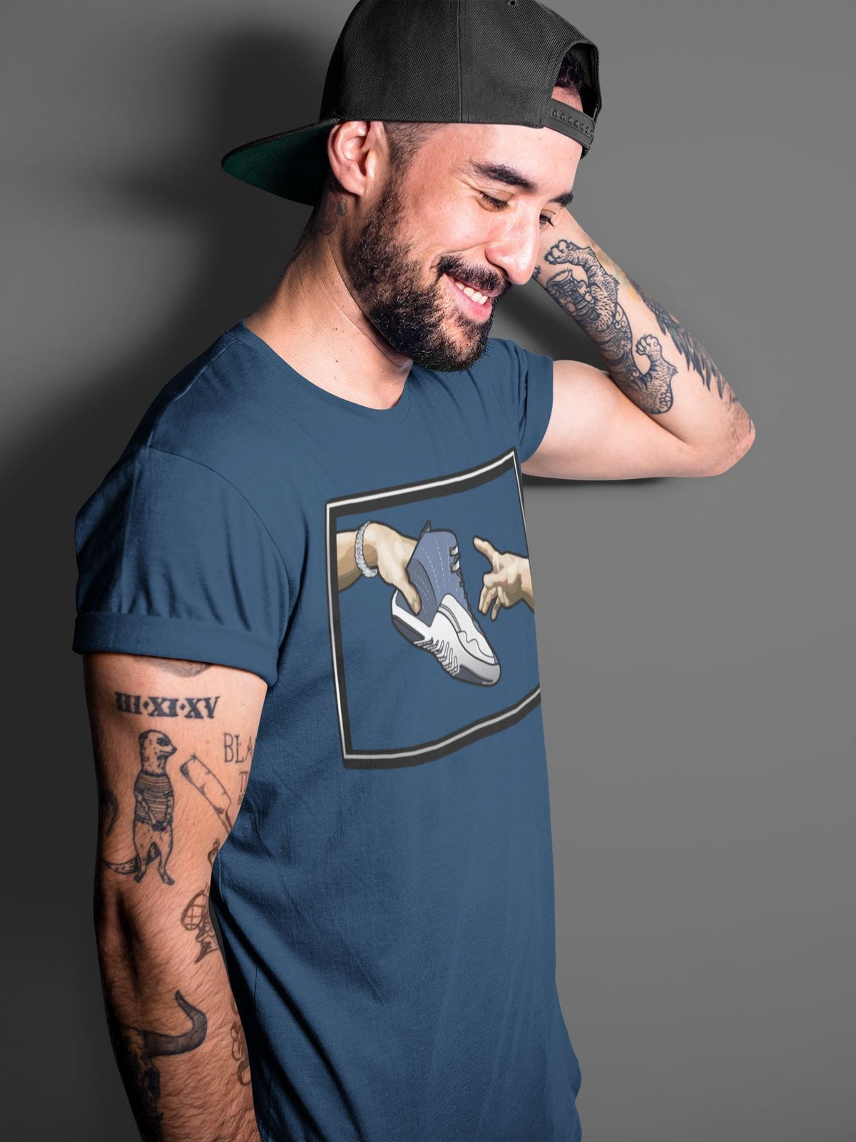 Jordan 12 Stone Blue Sneaker Matching T-Shirt Adam's Creation Sneaker Tees Jordan 12 Stone Blue Sneaker Release Tees Crew Neck Tees