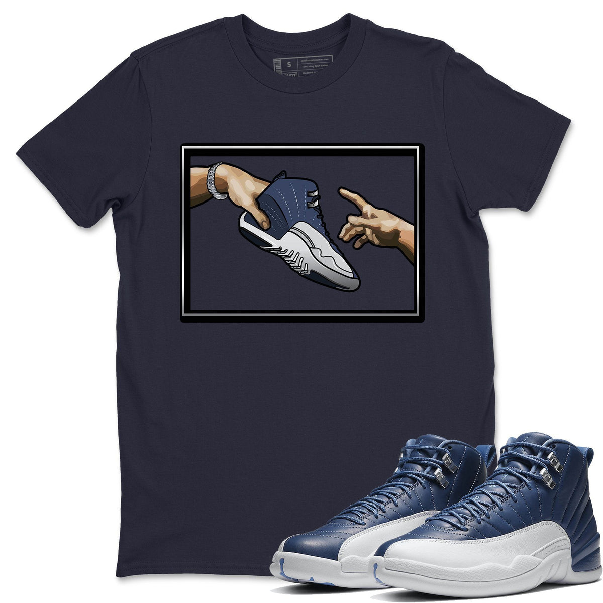 Jordan 12 Stone Blue Sneaker Matching T-Shirt Adam's Creation Sneaker Tees Jordan 12 Stone Blue Sneaker Release Tees Crew Neck Tees