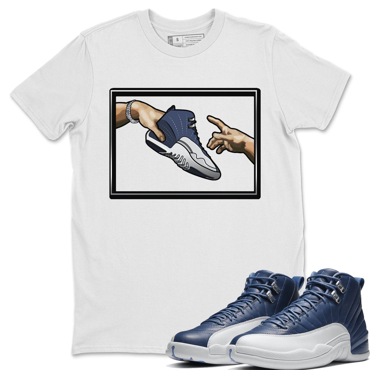 Jordan 12 Stone Blue Sneaker Matching T-Shirt Adam's Creation Sneaker Tees Jordan 12 Stone Blue Sneaker Release Tees Crew Neck Tees