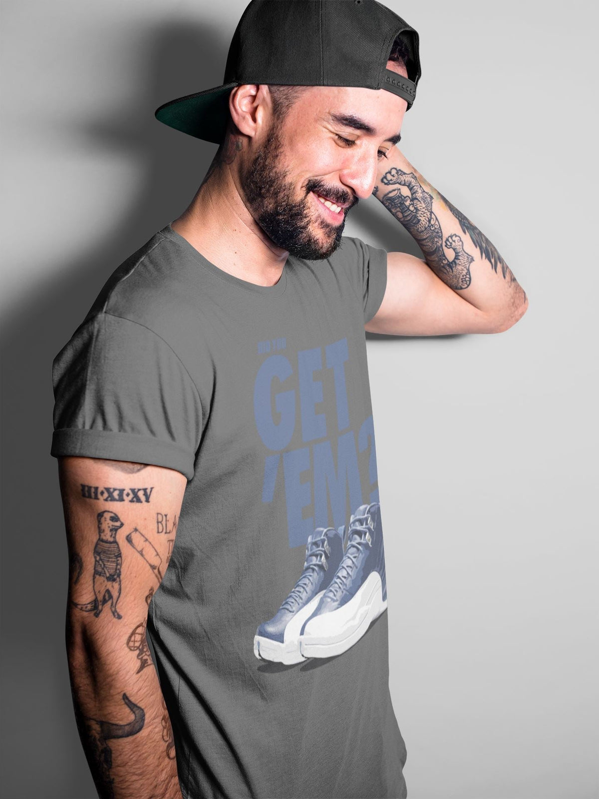 Jordan 12 Stone Blue Sneaker Matching T-Shirt Did You Get Em SNRT Sneaker Tees Jordan 12 Stone Blue Drip Gear Zone Crew Neck Tees