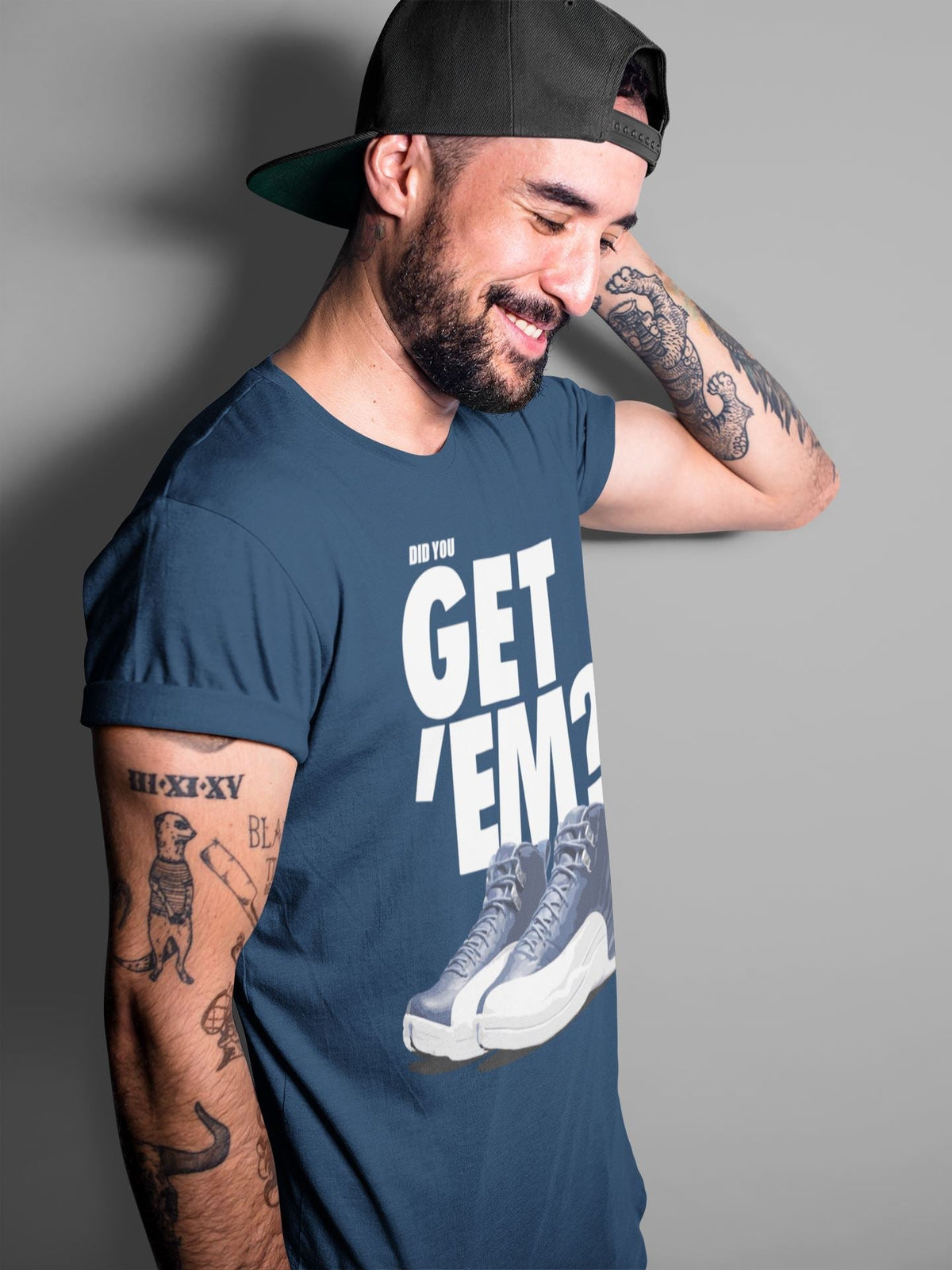 Jordan 12 Stone Blue Sneaker Matching T-Shirt Did You Get Em SNRT Sneaker Tees Jordan 12 Stone Blue Drip Gear Zone Crew Neck Tees