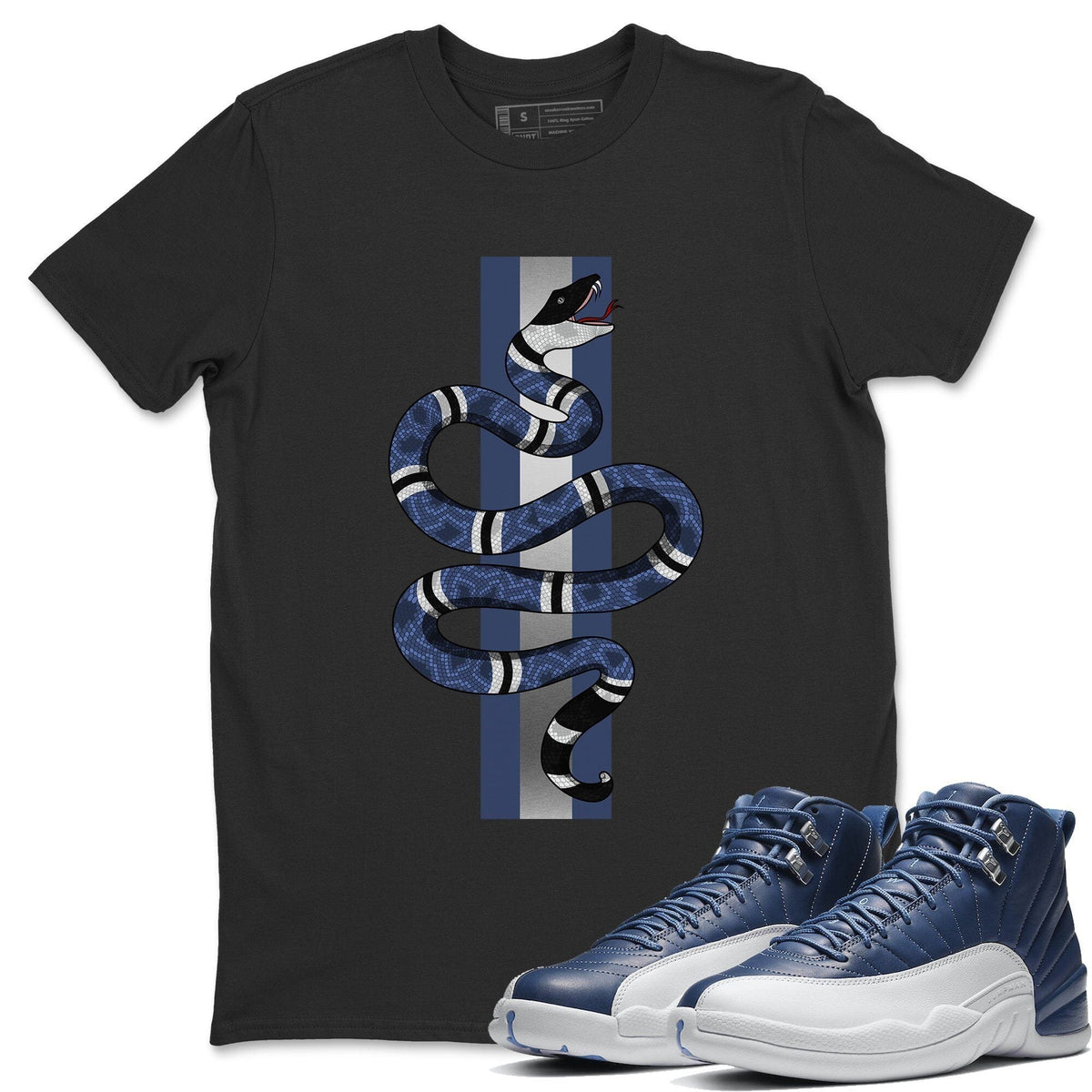 Jordan 12 Stone Blue Sneaker Matching T-Shirt Snake Sneaker Tees Jordan 12 Stone Blue Sneaker Release Tees Crew Neck Tees
