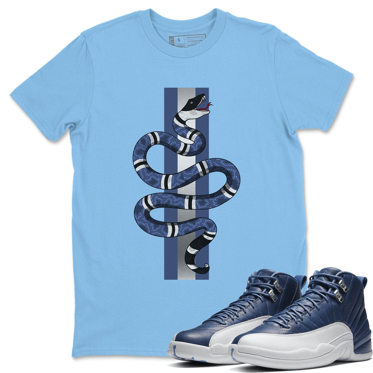 Jordan 12 Stone Blue Sneaker Matching T-Shirt Snake Sneaker Tees Jordan 12 Stone Blue Sneaker Release Tees Crew Neck Tees
