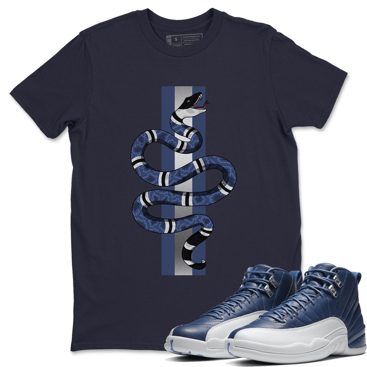 Jordan 12 Stone Blue Sneaker Matching T-Shirt Snake Sneaker Tees Jordan 12 Stone Blue Sneaker Release Tees Crew Neck Tees