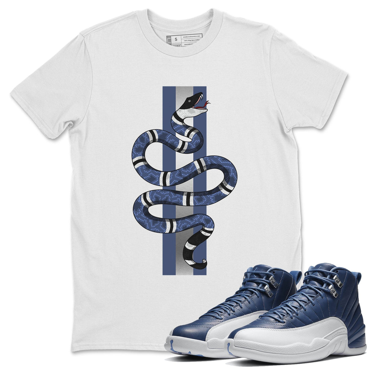 Jordan 12 Stone Blue Sneaker Matching T-Shirt Snake Sneaker Tees Jordan 12 Stone Blue Sneaker Release Tees Crew Neck Tees