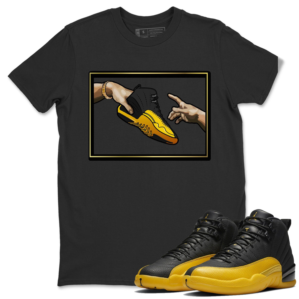 Jordan 12 University Gold Sneaker Matching T-Shirt adam's creation Sneaker Tees Jordan 12 University Gold Sneaker Release Tees Crew Neck Tees
