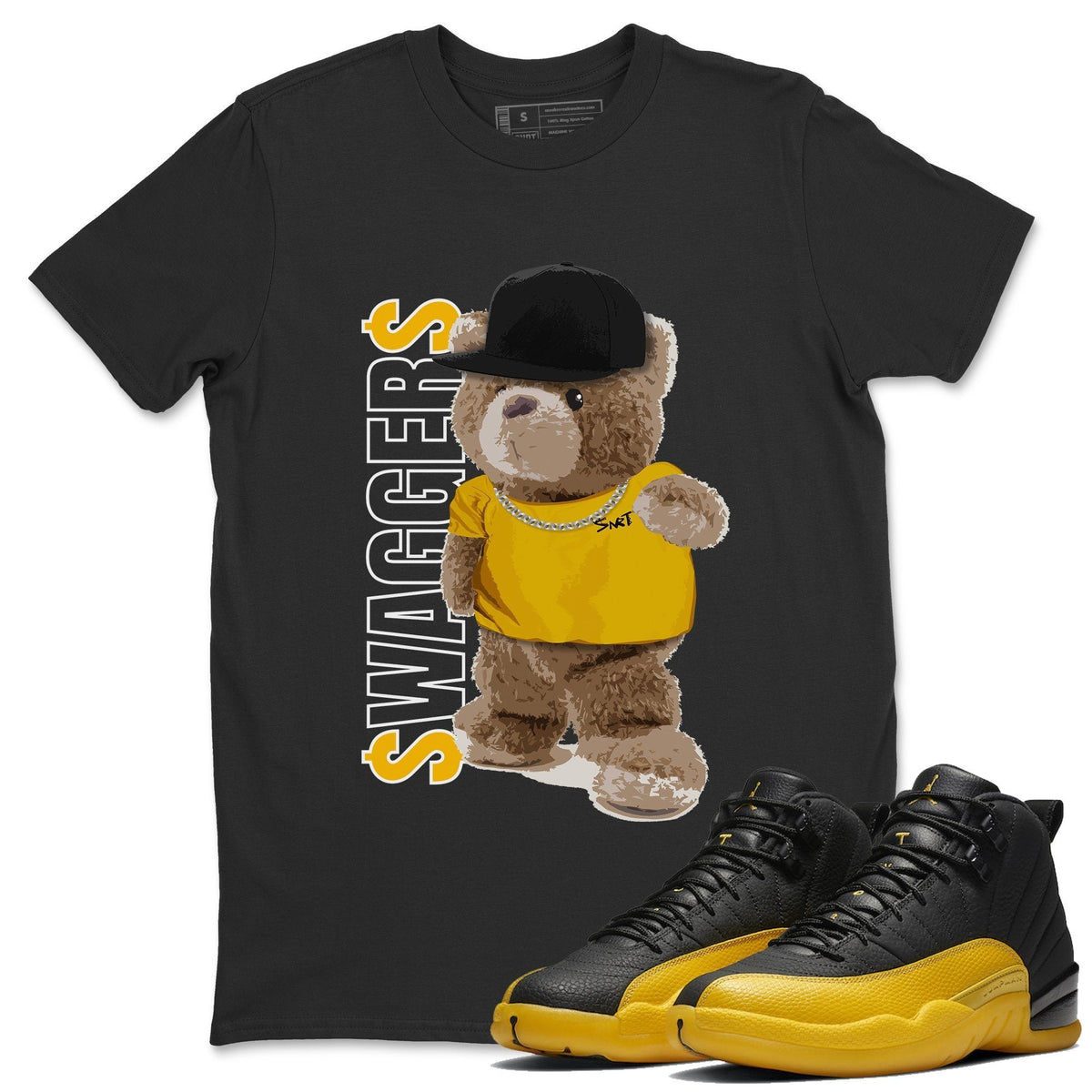 Jordan 12 University Gold Sneaker Matching T-Shirt Bear Swaggers Sneaker Tees Jordan 12 University Gold Sneaker Release Tees Crew Neck Tees