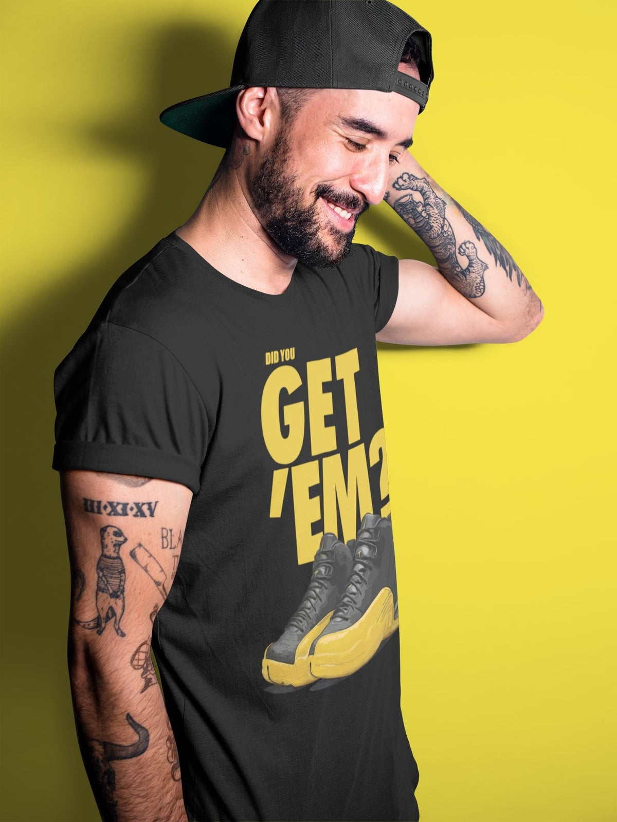 Jordan 12 University Gold Sneaker Matching T-Shirt Did You Get Em SNRT Sneaker Tees Jordan 12 University Gold Drip Gear Zone Crew Neck Tees