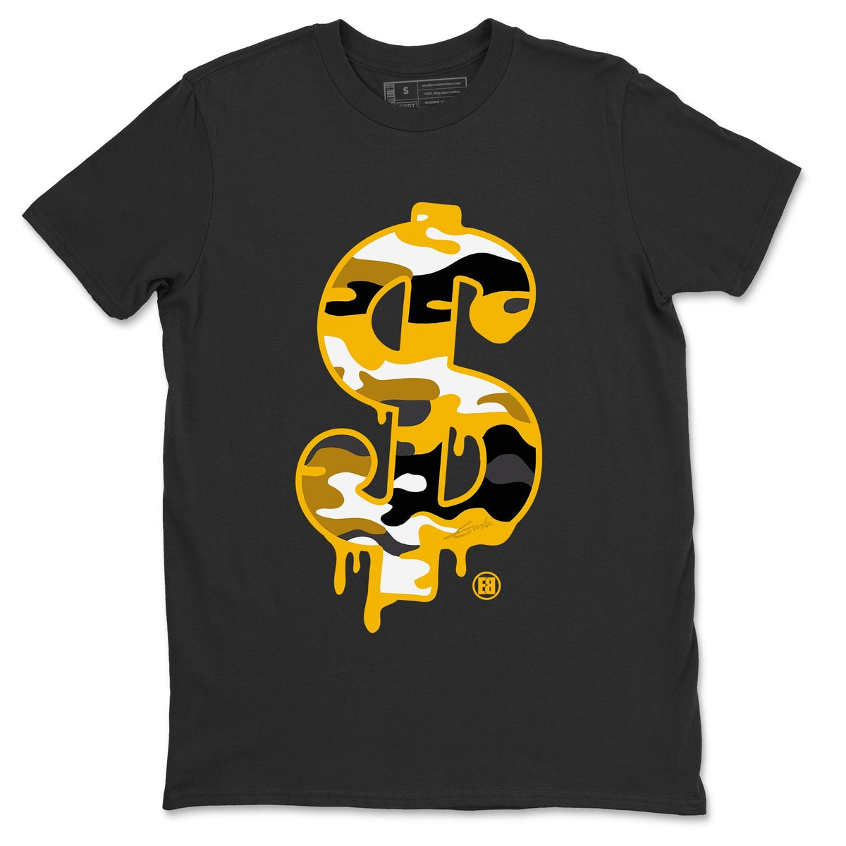 Jordan 12 University Gold Sneaker Matching T-Shirt Dollar Camo Sneaker Tees Jordan 12 University Gold Sneaker Release Tees Crew Neck Tees