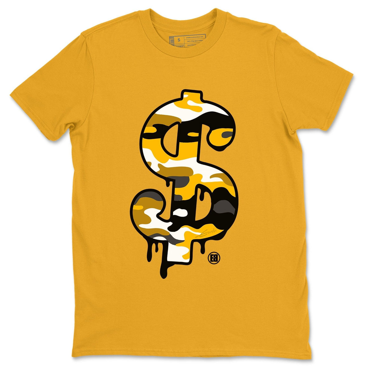 Jordan 12 University Gold Sneaker Matching T-Shirt Dollar Camo Sneaker Tees Jordan 12 University Gold Sneaker Release Tees Crew Neck Tees