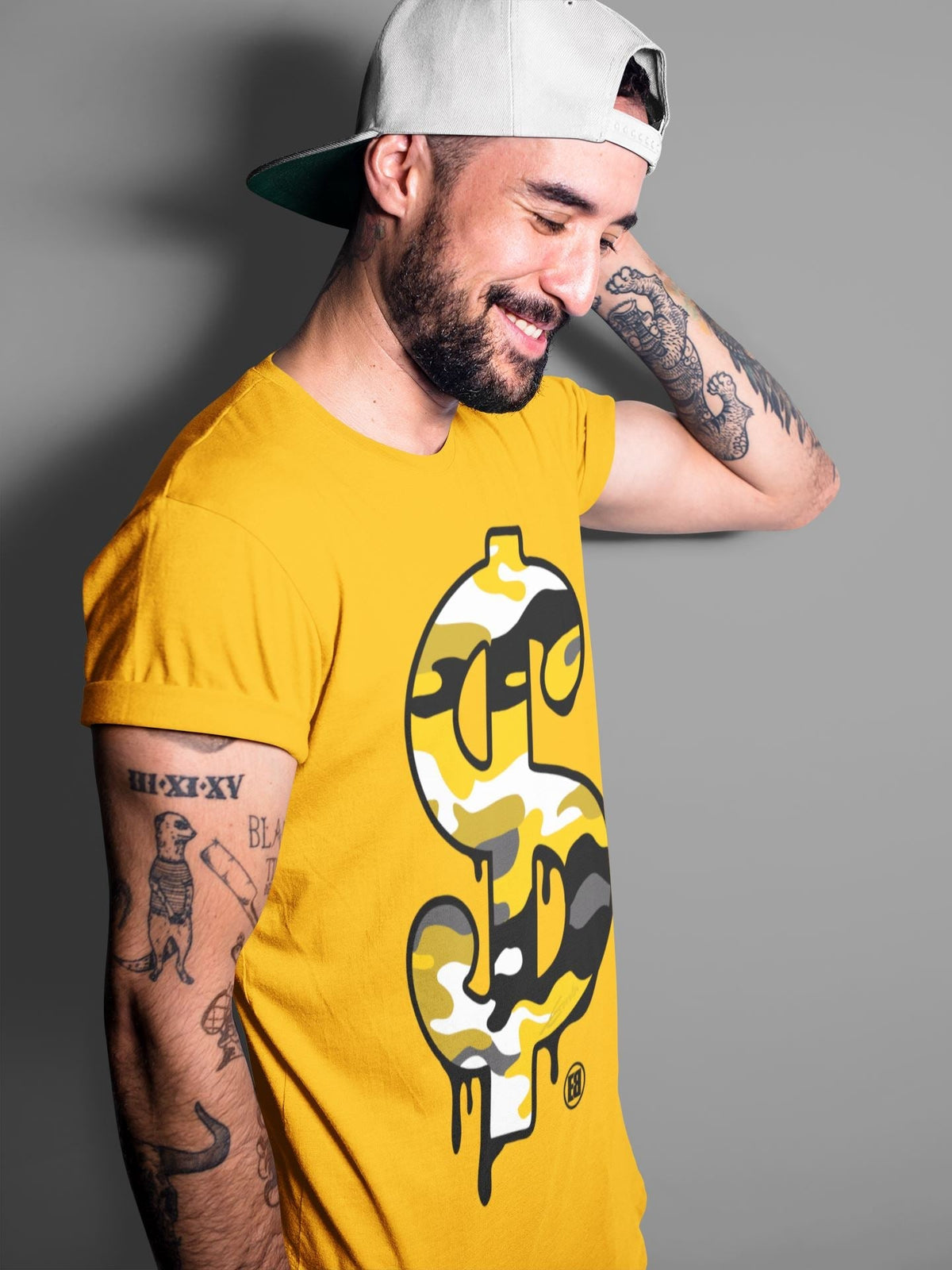 Jordan 12 University Gold Sneaker Matching T-Shirt Dollar Camo Sneaker Tees Jordan 12 University Gold Sneaker Release Tees Crew Neck Tees