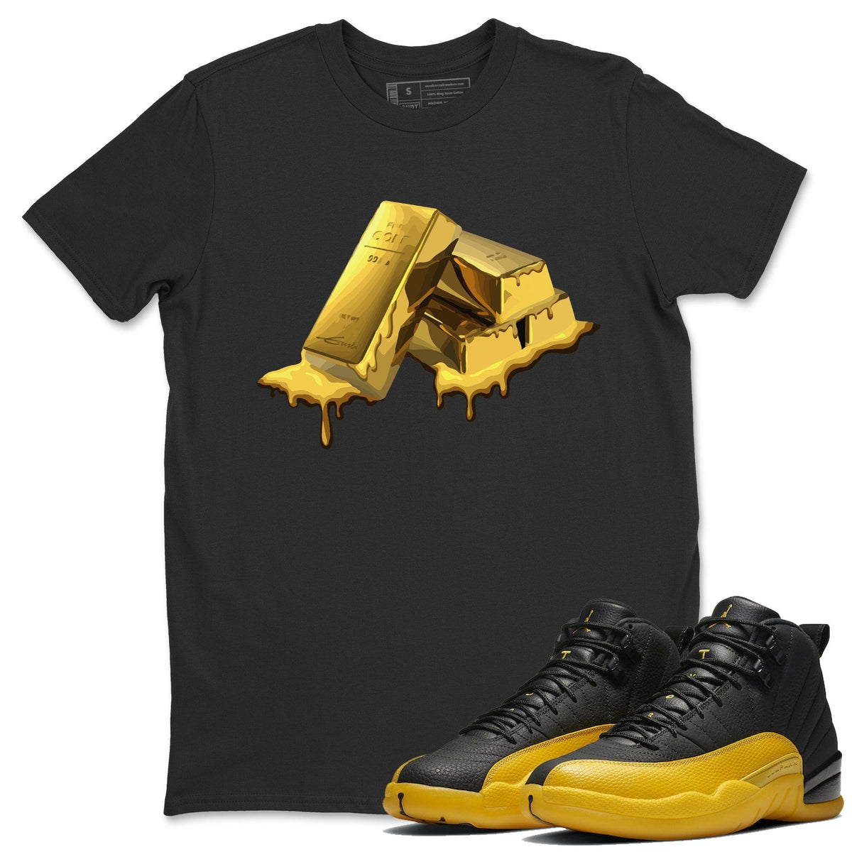 Jordan 12 University Gold Sneaker Tees Drip Gear Zone Gold Bar Sneaker Tees Jordan 12 University Gold Shirt Unisex Shirts