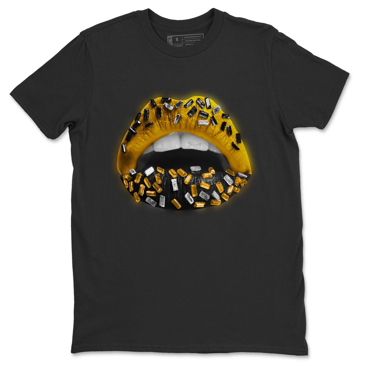 Jordan 12 University Gold Sneaker Matching T-Shirt Lips Jewel Sneaker Tees Jordan 12 University Gold Sneaker Release Tees Crew Neck Tees