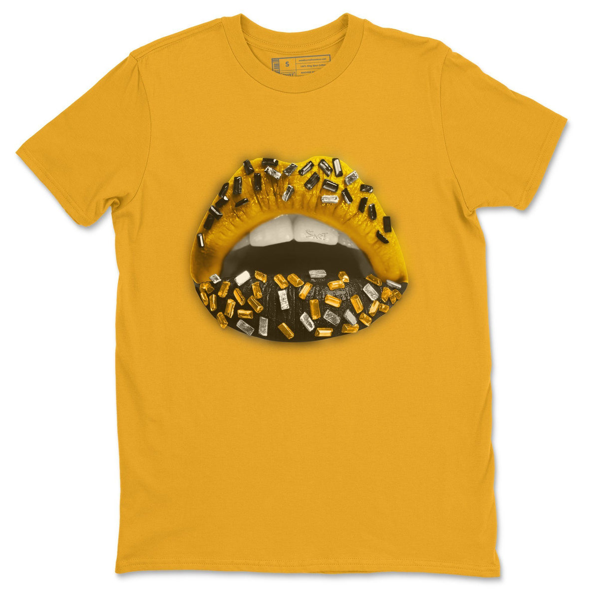 Jordan 12 University Gold Sneaker Matching T-Shirt Lips Jewel Sneaker Tees Jordan 12 University Gold Sneaker Release Tees Crew Neck Tees