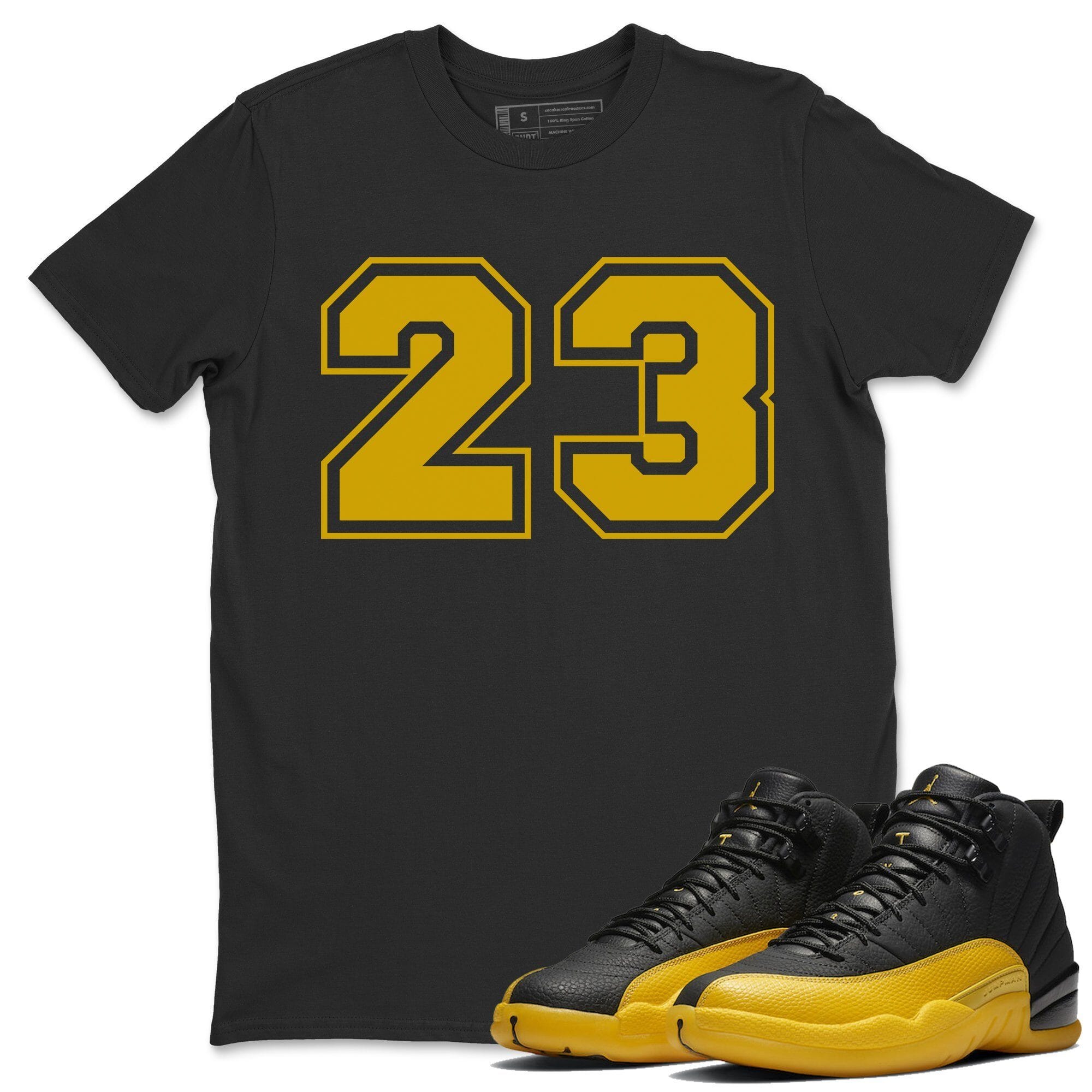 Jordan 12 University Gold Sneaker Matching T-Shirt 23 Sneaker Tees Jordan 12 University Gold Sneaker Release Tees Crew Neck Tees