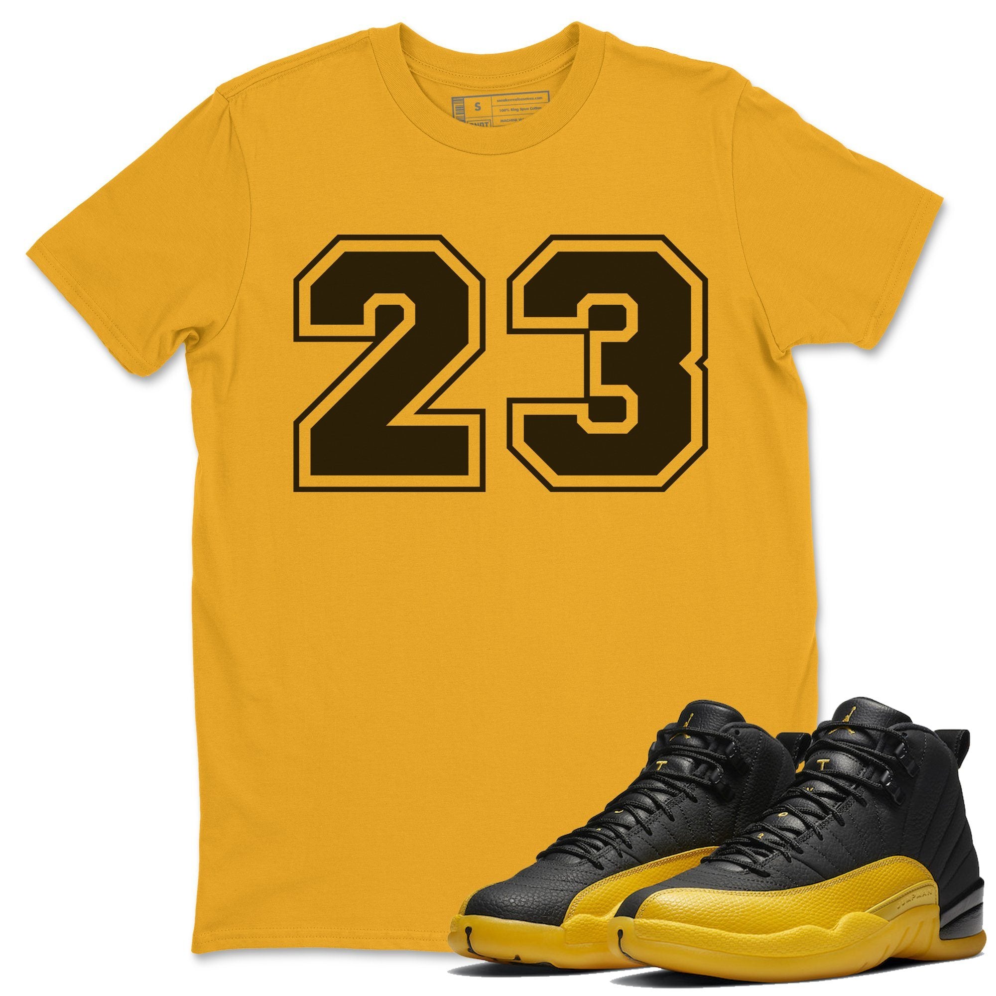 Jordan 12 University Gold Sneaker Matching T-Shirt 23 Sneaker Tees Jordan 12 University Gold Sneaker Release Tees Crew Neck Tees