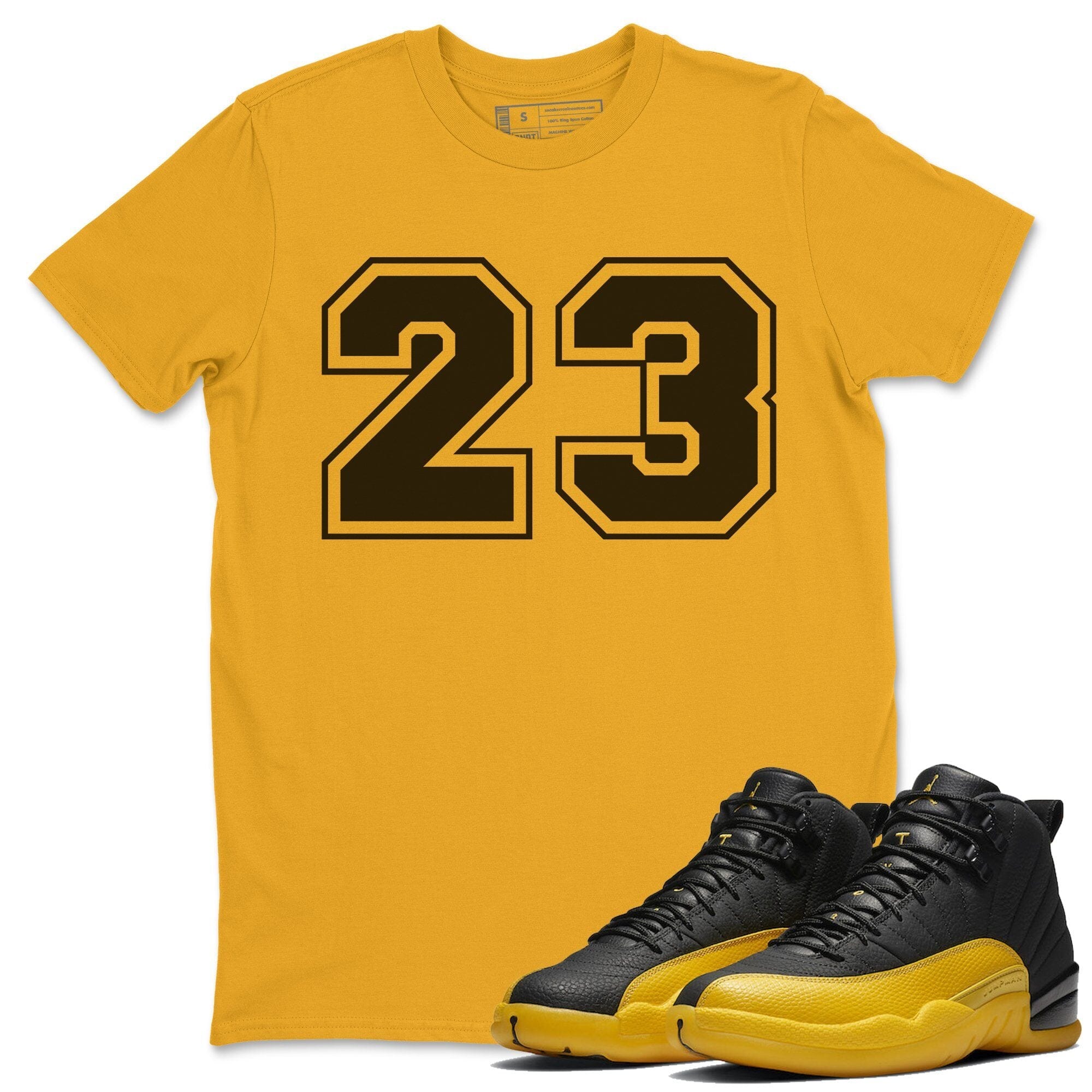 Jordan 12 University Gold Sneaker Matching T-Shirt 23 Sneaker Tees Jordan 12 University Gold Sneaker Release Tees Crew Neck Tees