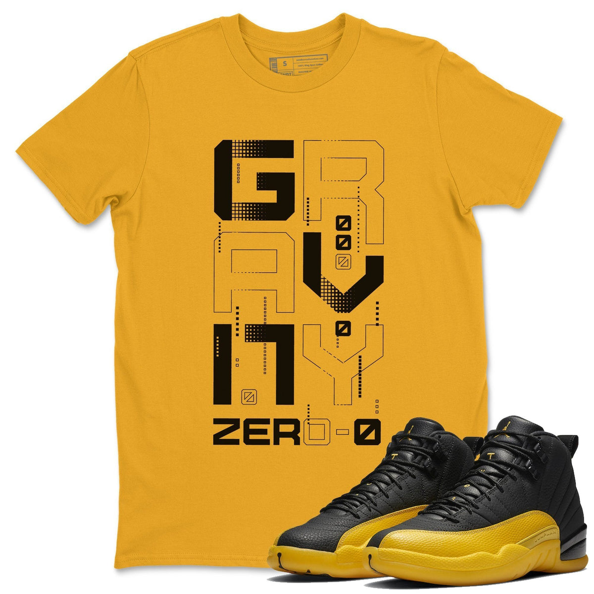 Jordan 12 University Gold Sneaker Matching T-Shirt Zero Gravity Sneaker Tees Jordan 12 University Gold Sneaker Release Tees Crew Neck Tees