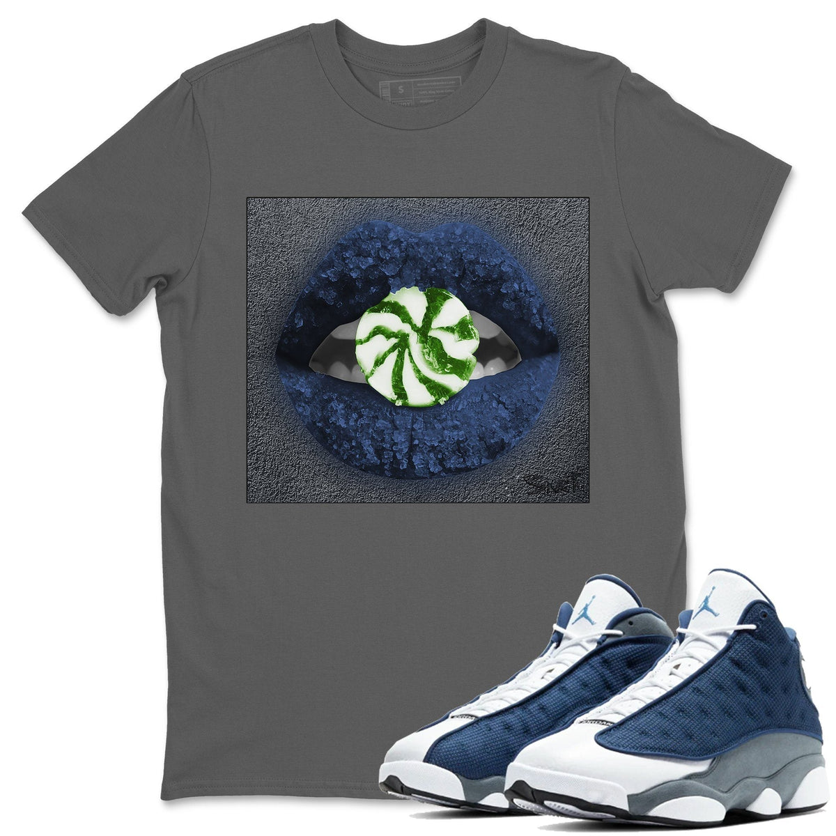 Jordan 13 Flint Sneaker Matching T-Shirt Lips Candy Sneaker Tees Jordan 13 Flint Sneaker Release Tees Crew Neck Tees