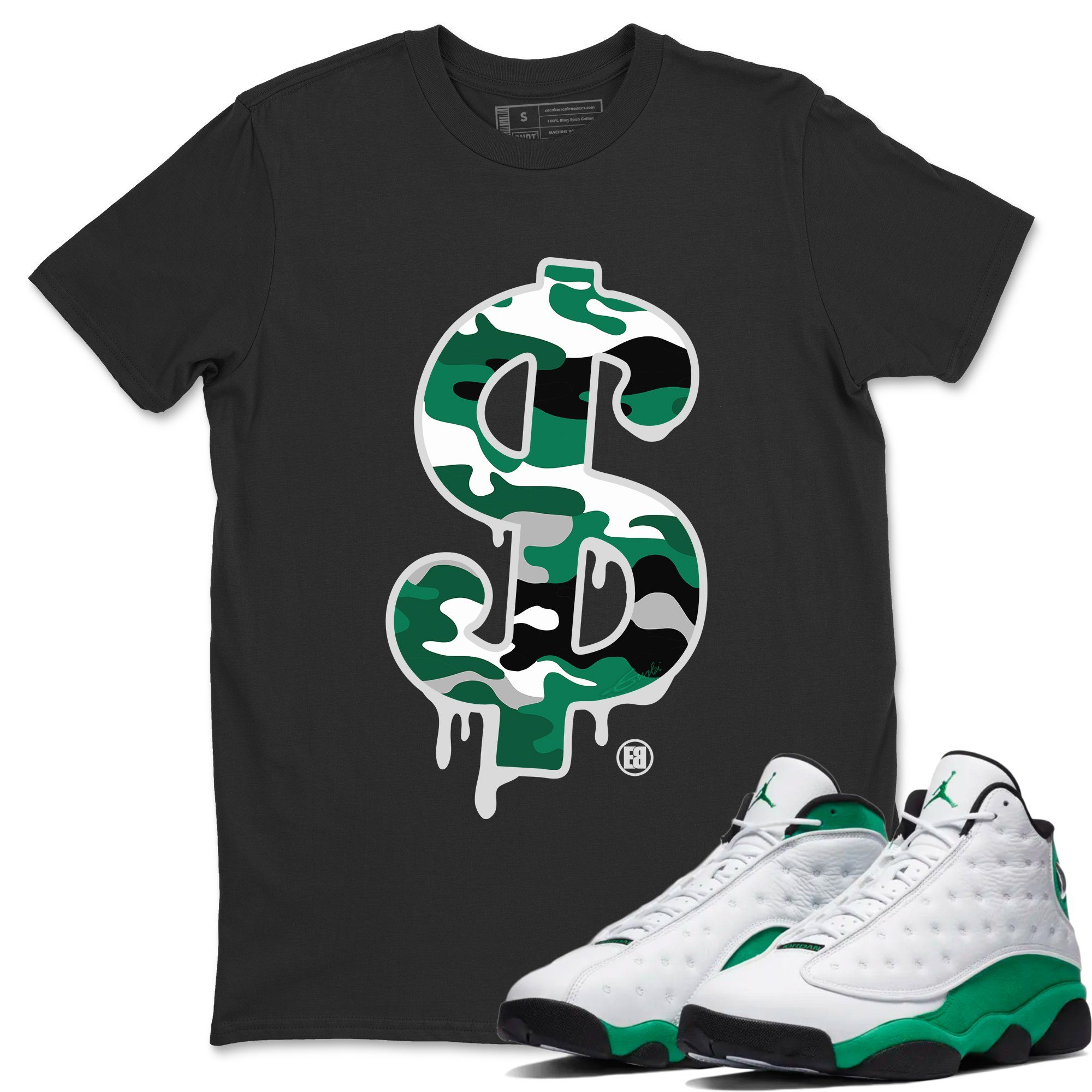 Jordan 13 Lucky Green Shirt To Match Jordans Dollar Camo Sneaker Tees Jordan 13 Lucky Green Drip Gear Zone Sneaker Matching Clothing Unisex Shirts