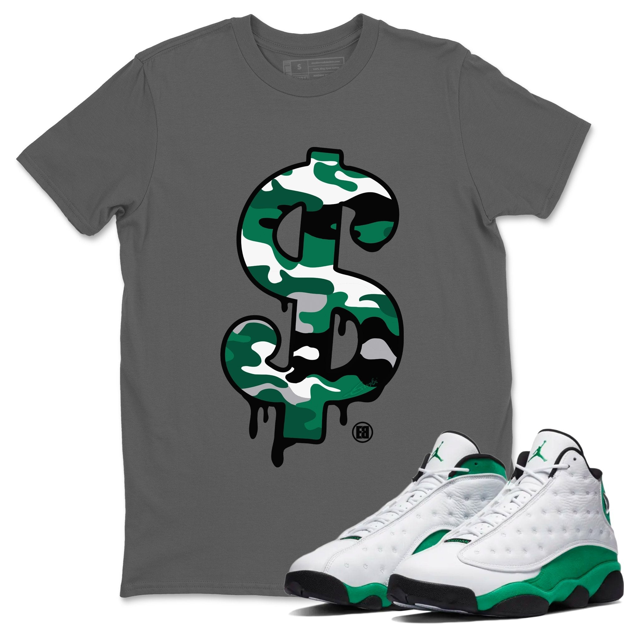 Jordan 13 Lucky Green Shirt To Match Jordans Dollar Camo Sneaker Tees Jordan 13 Lucky Green Drip Gear Zone Sneaker Matching Clothing Unisex Shirts