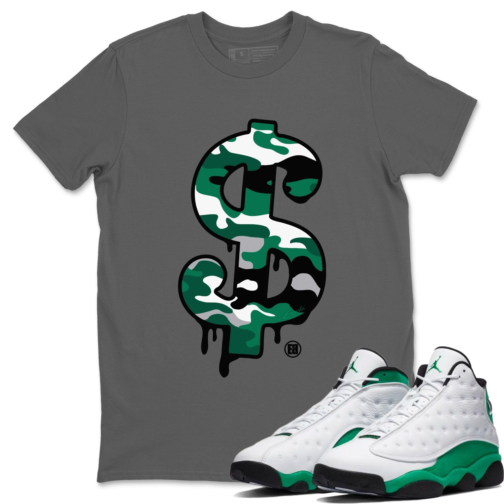Jordan 13 Lucky Green Shirt To Match Jordans Dollar Camo Sneaker Tees Jordan 13 Lucky Green Drip Gear Zone Sneaker Matching Clothing Unisex Shirts