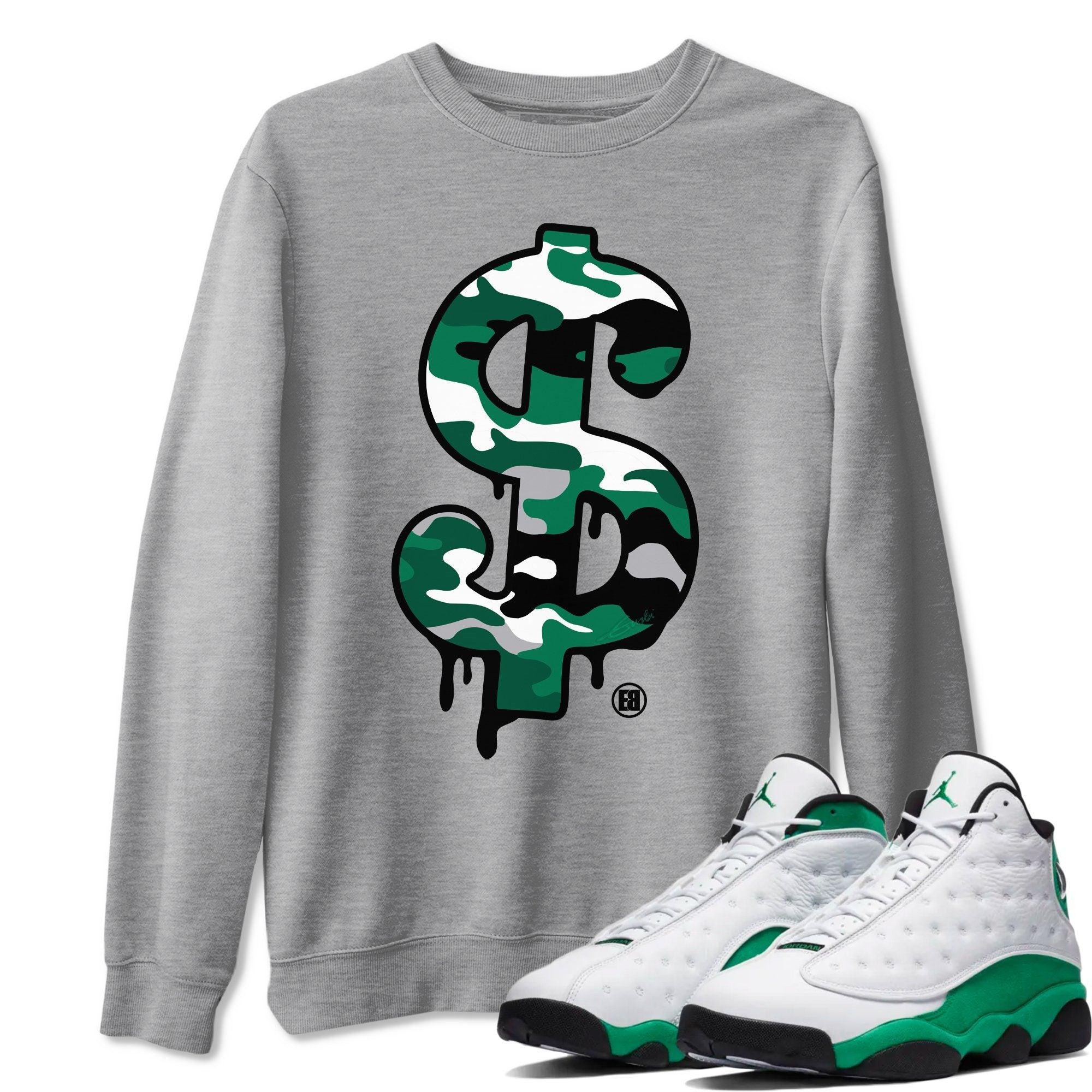 Jordan 13 Lucky Green Shirt To Match Jordans Dollar Camo Sneaker Tees Jordan 13 Lucky Green Drip Gear Zone Sneaker Matching Clothing Unisex Shirts