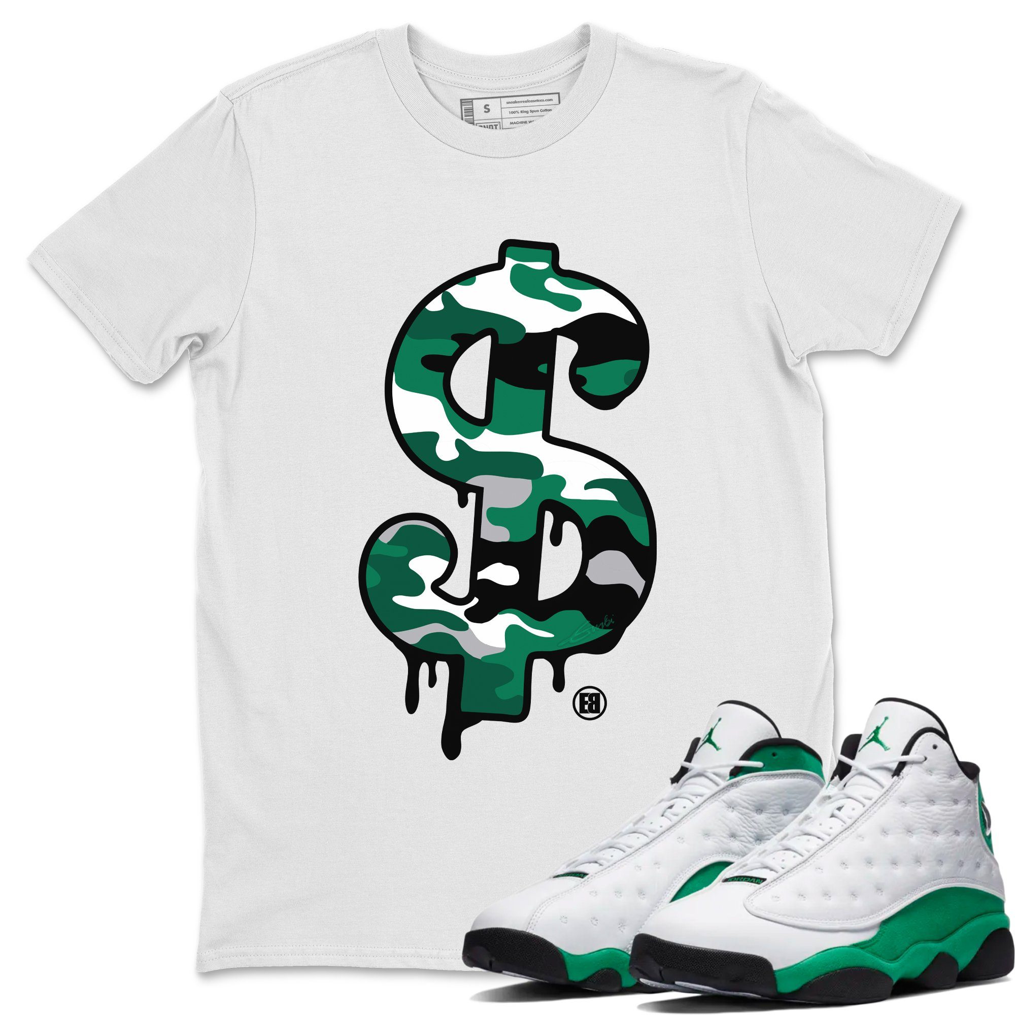 Jordan 13 Lucky Green Shirt To Match Jordans Dollar Camo Sneaker Tees Jordan 13 Lucky Green Drip Gear Zone Sneaker Matching Clothing Unisex Shirts