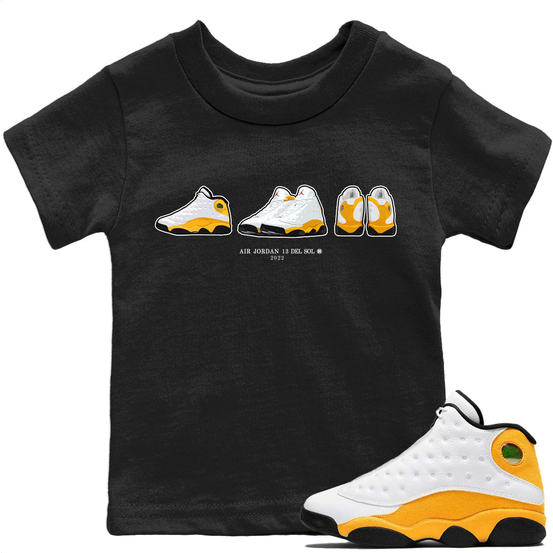 Jordan 13 Del Sol Sneaker Matching T-Shirt Air Jordan 13 Prelude Sneaker Tees Jordan 13 Del Sol Sneaker Release Tees Kids Shirts