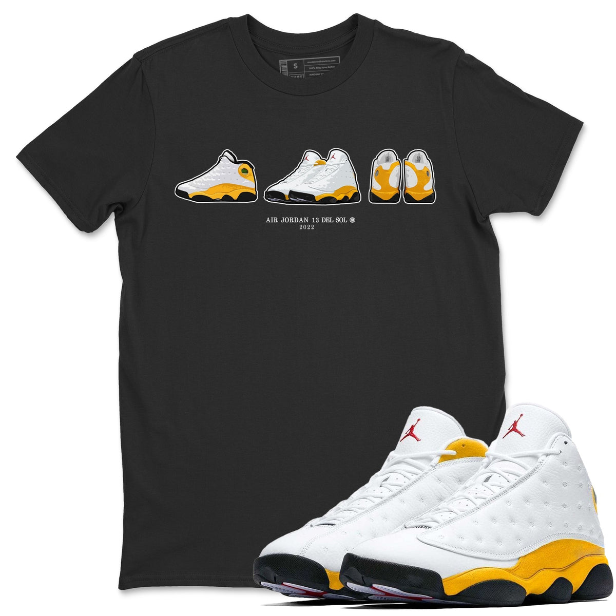 Jordan 13 Del Sol Sneaker Matching T-Shirt Air Jordan 13 Prelude Sneaker Tees Jordan 13 Del Sol Sneaker Release Tees Crew Neck Tees