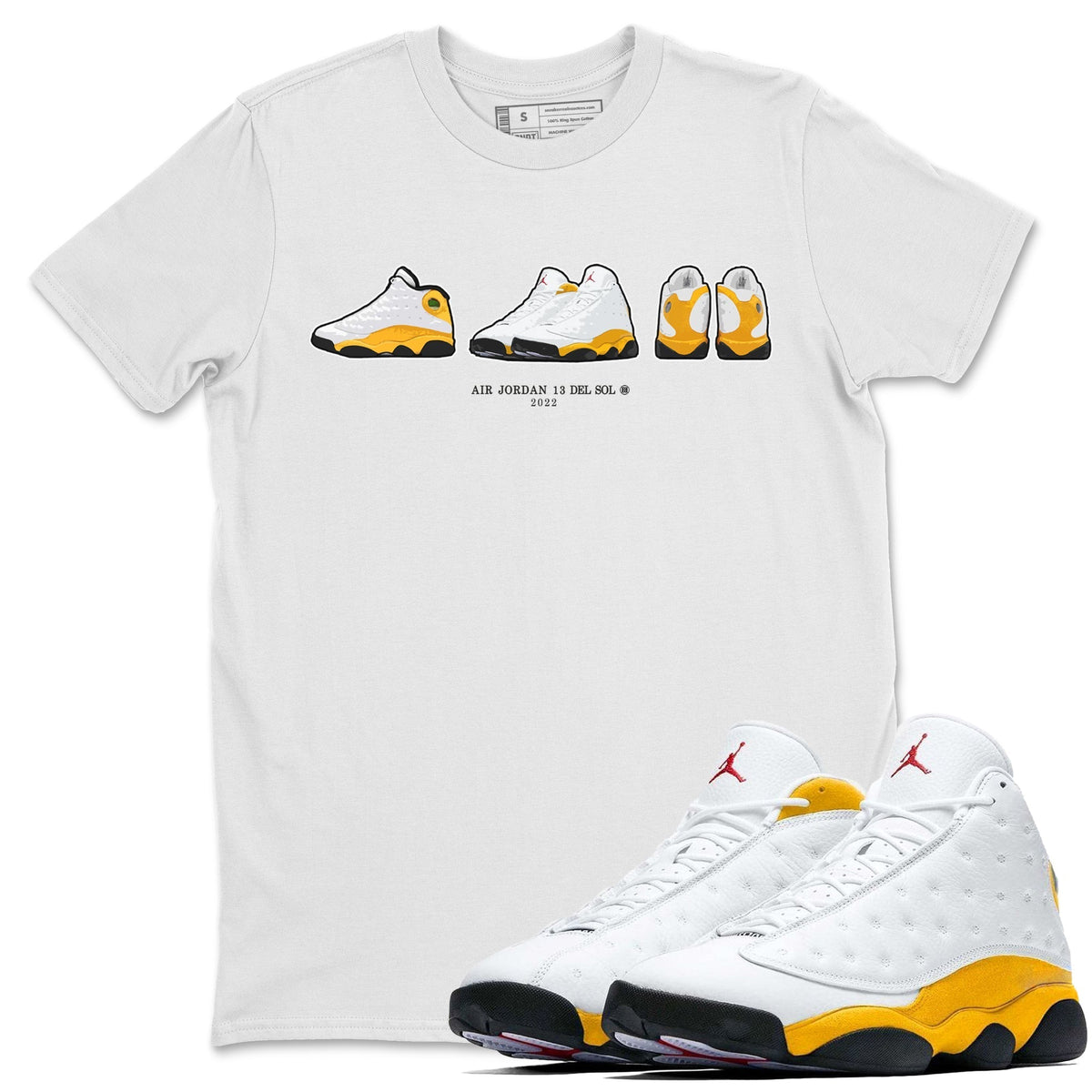 Jordan 13 Del Sol Sneaker Matching T-Shirt Air Jordan 13 Prelude Sneaker Tees Jordan 13 Del Sol Sneaker Release Tees Crew Neck Tees